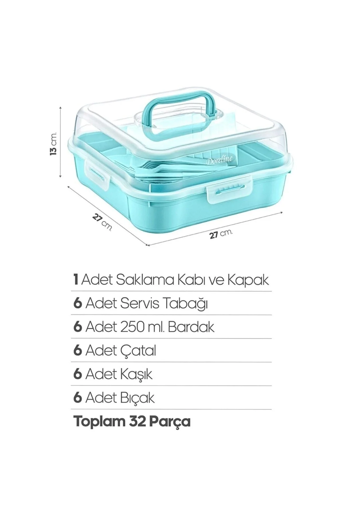 32 Parça 6 Kişilik Çantalı Magic Piknik Seti Mavi