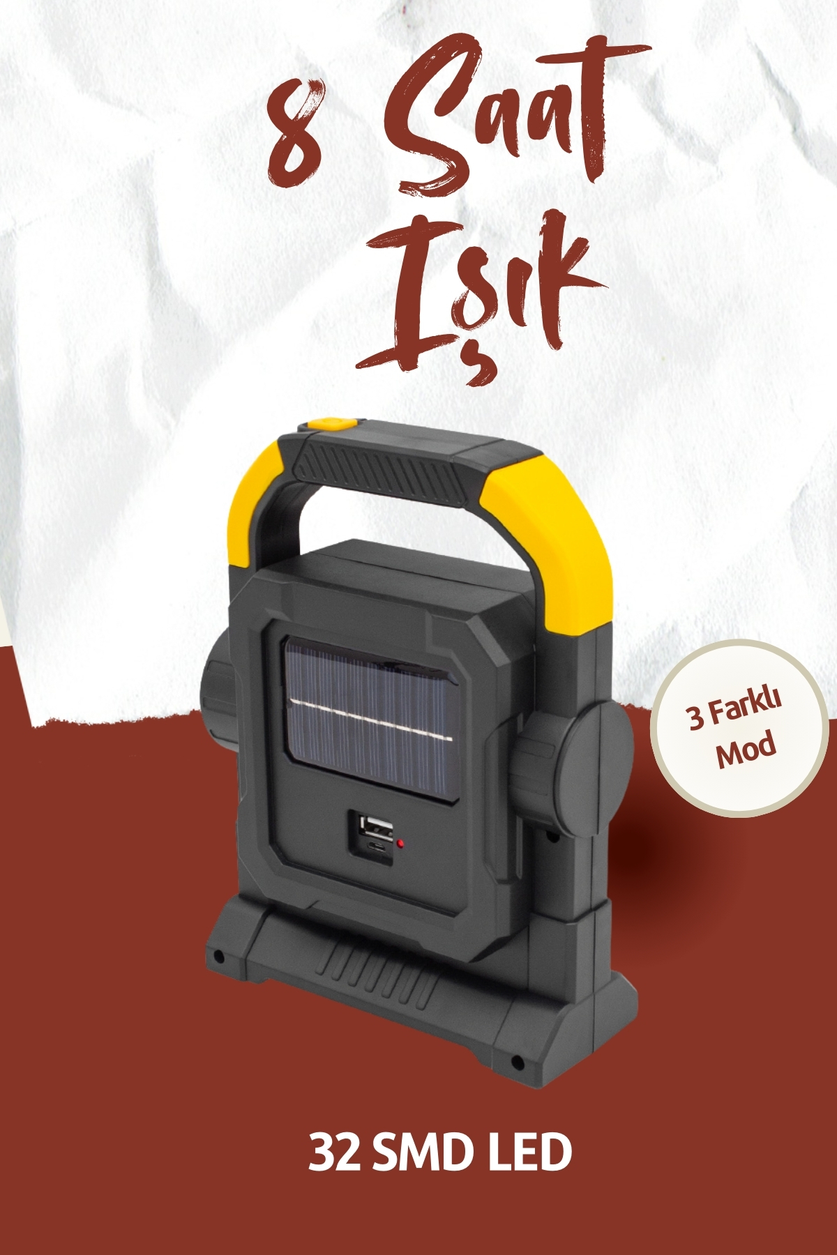 32 SMD Ledli Taşınabilir Powerbank Özellikli Solar ( Güneş Enerji