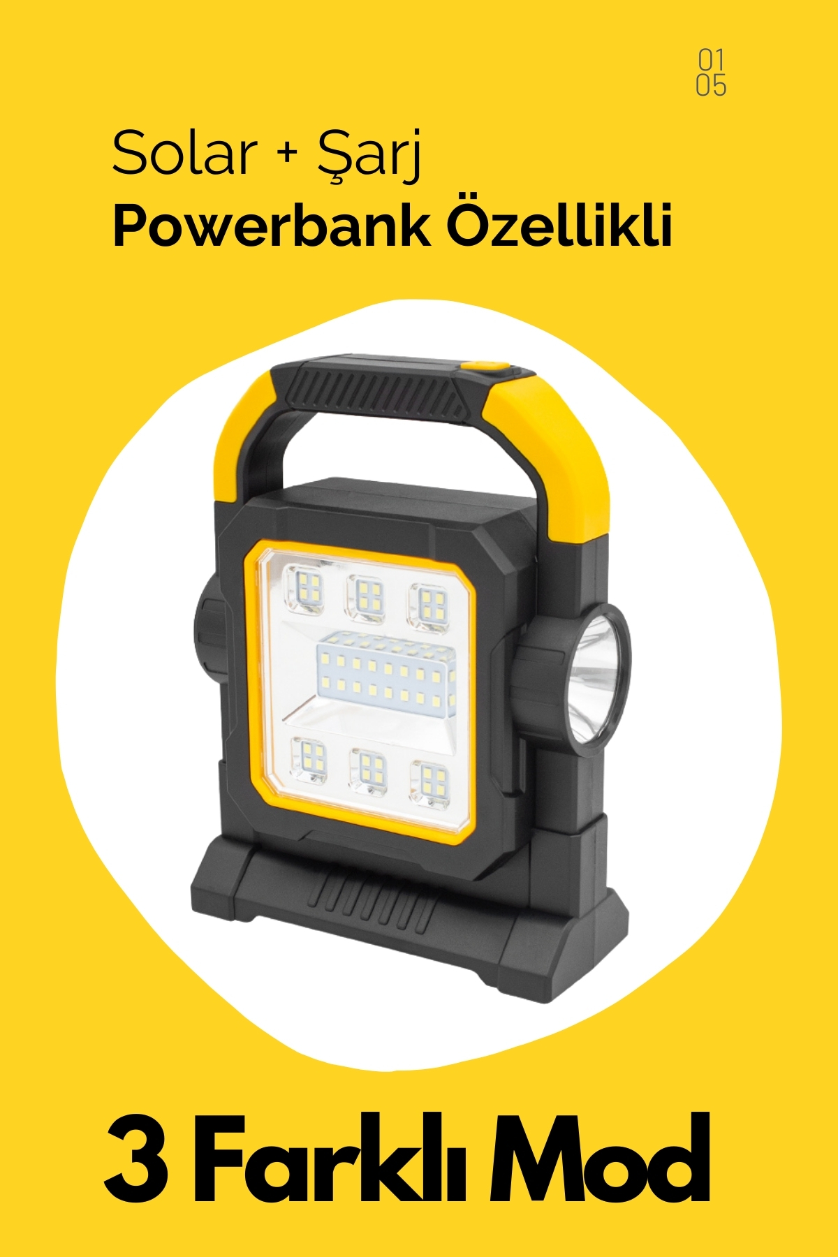 32 SMD Ledli Taşınabilir Powerbank Özellikli Solar ( Güneş Enerji