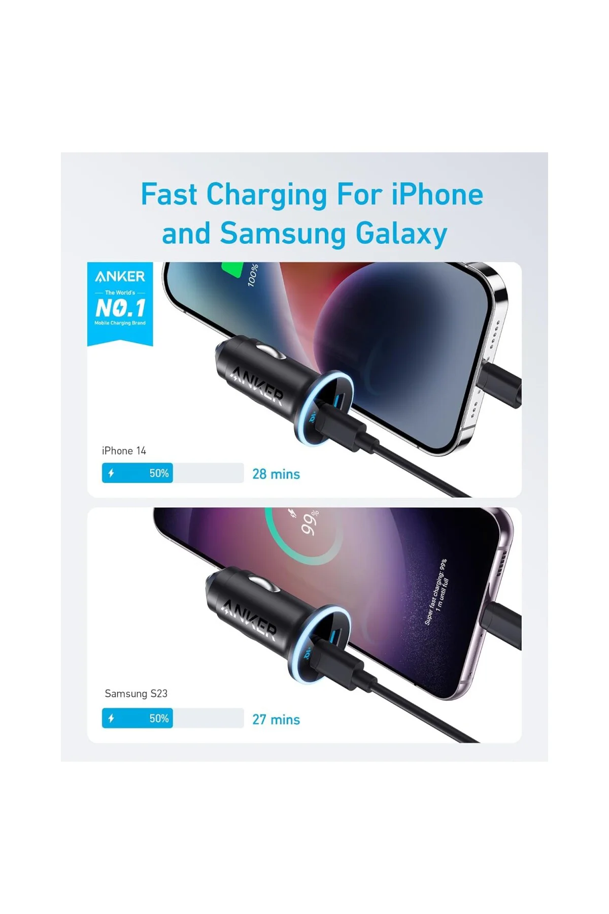 323 Araç Şarj Cihazı, 52.5W, USB-C portu maksimum 30W, USB-A port