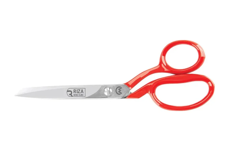 3257-7 Tekstil / Yatık Konfeksiyon Makası No: 7 İnç / 17,78 Cm - Nikel Kaplama, Kırmızı Saplı, Mikro Tırtıllı