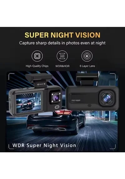 32GB Uyumlu 3 Kameralı Araç İçi Güvenlik Kamerası 1080p Kayıtlı Gece Görüşlü G Sensörlü