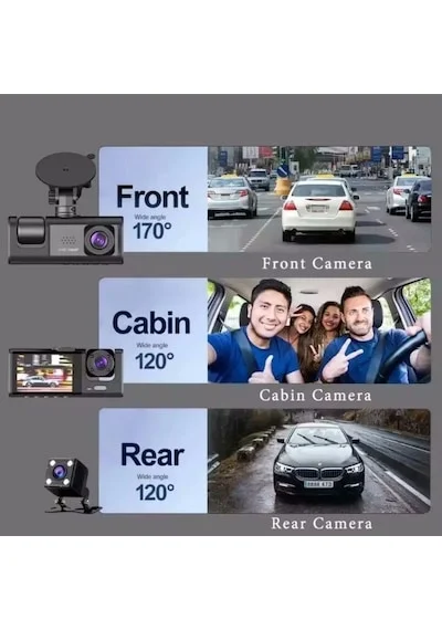 32GB Uyumlu 3 Kameralı Araç İçi Güvenlik Kamerası 1080p Kayıtlı Gece Görüşlü G Sensörlü