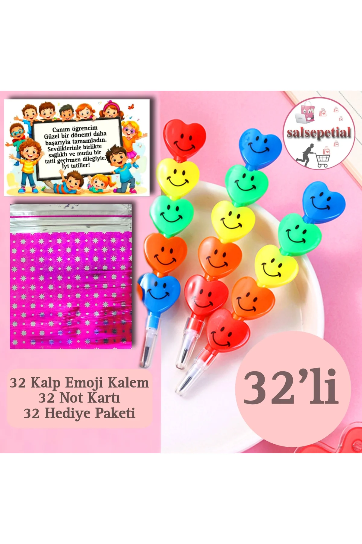 32'li Kalp Emoji Yumurtlayan Kurşun Kalem Hediyelik Hediye Paketl