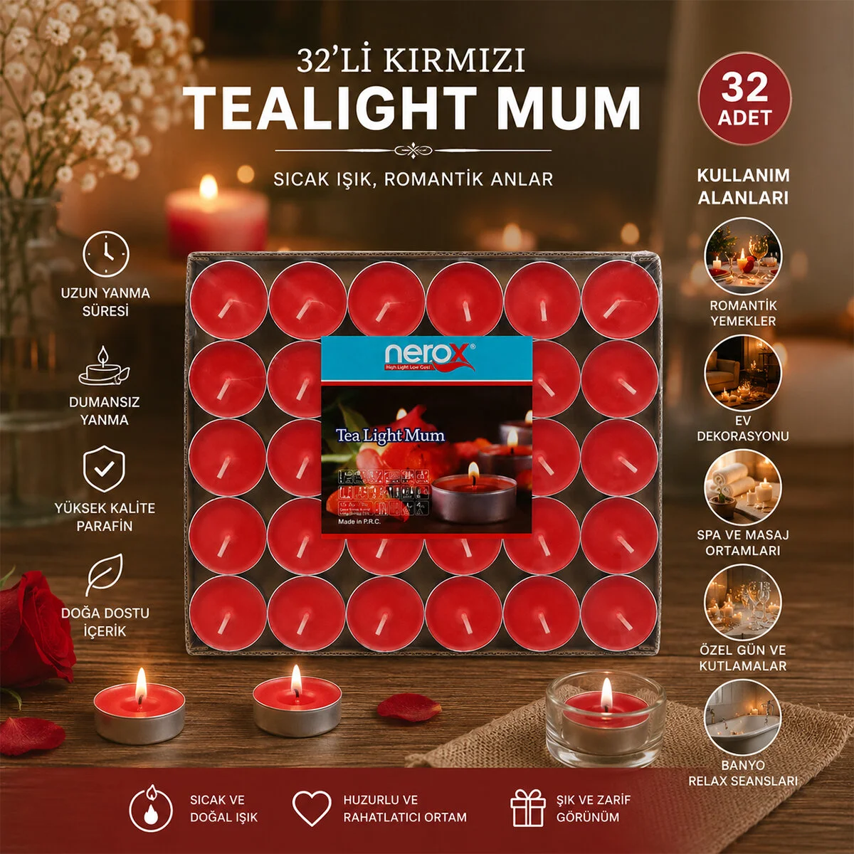 32PCS Renkli Tea Light Yuvarlak Mum Mix - Herhangi Bir Renk Gönderilir