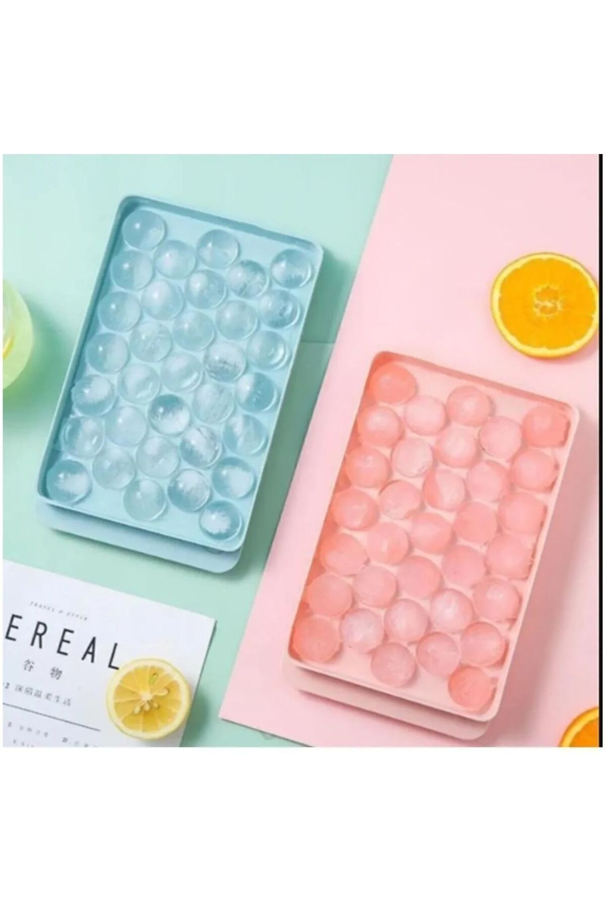 33 Gözlü Yuvarlak Kapaklı Buz Topu Yapma Kalıbı Pratik Hazneli Ka