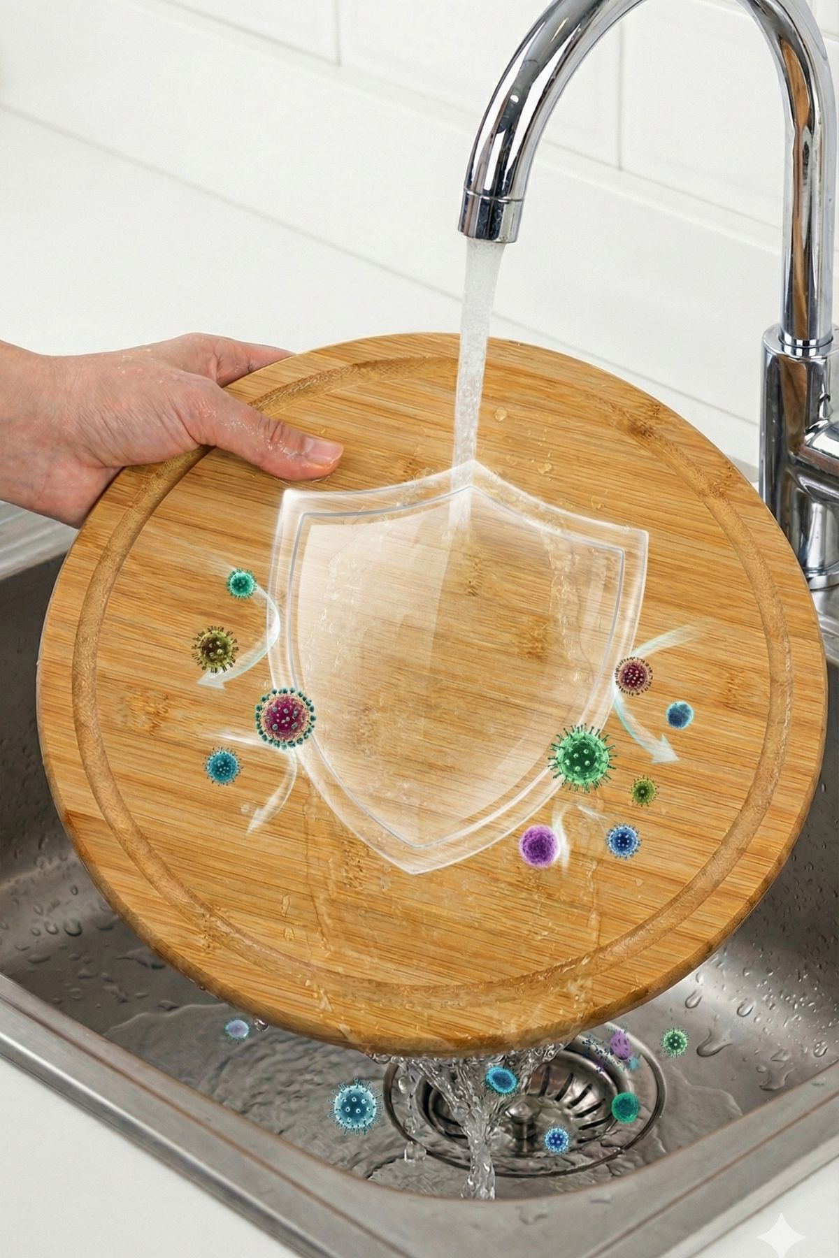 34 Cm Doğal Bambu Yuvarlak Kesme Tahtası, Sunum, Pizza ve Steak T