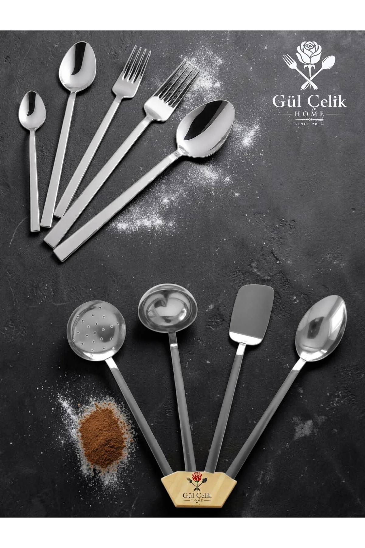 34 Parça 6 Kişilik Çelik Düz Çatal Kaşık Ve Servis Seti 18/0