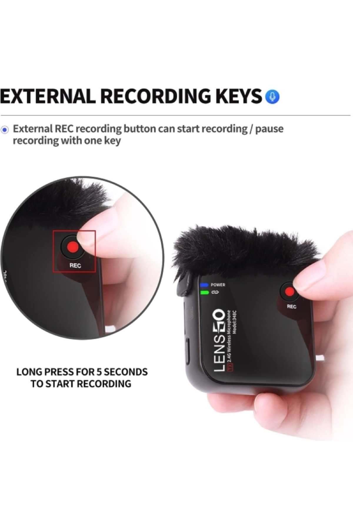 Lensgo 348C Siyah 1V2 Kablosuz İkili Mikrofon Seti