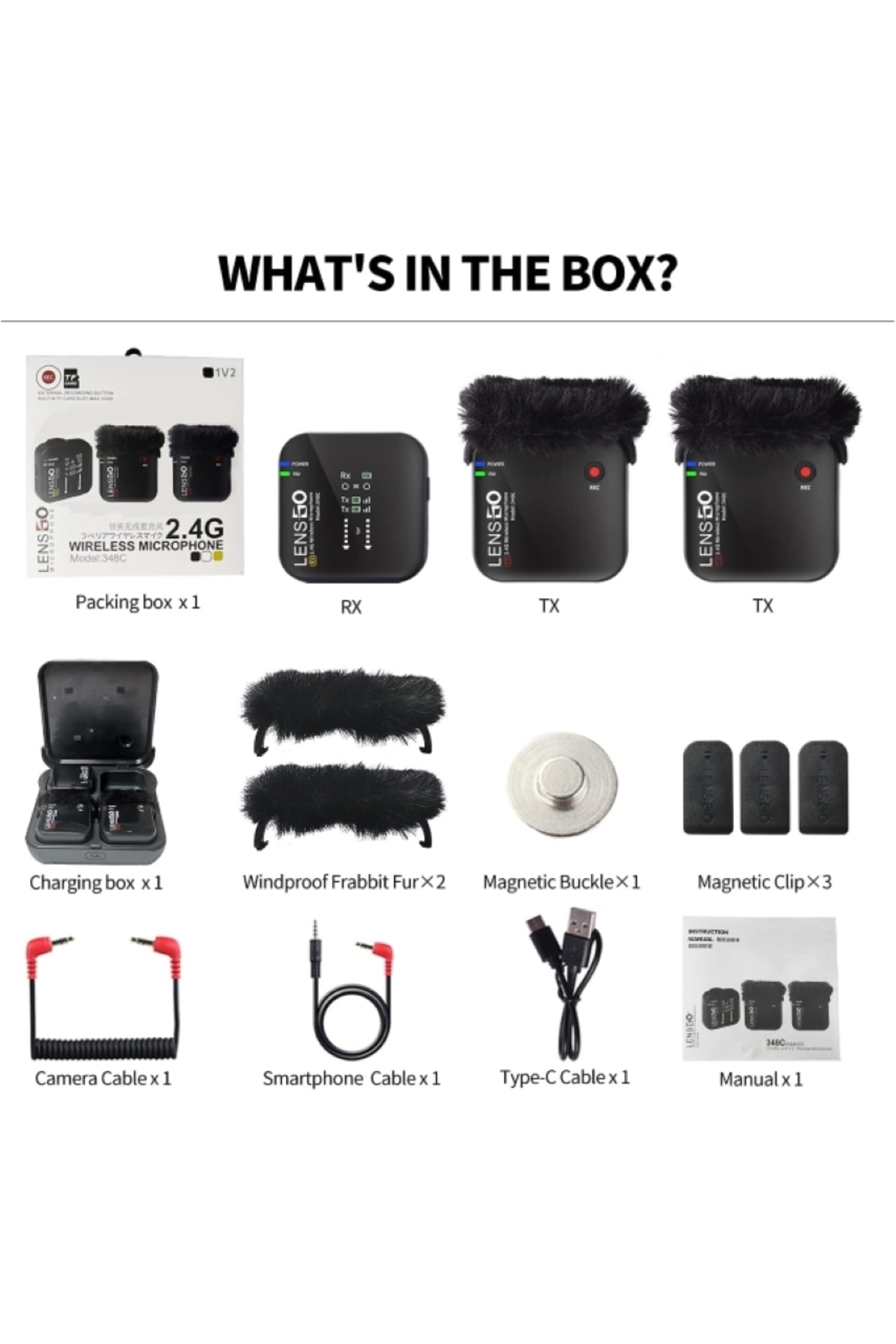 Lensgo 348C Siyah 1V2 Kablosuz İkili Mikrofon Seti