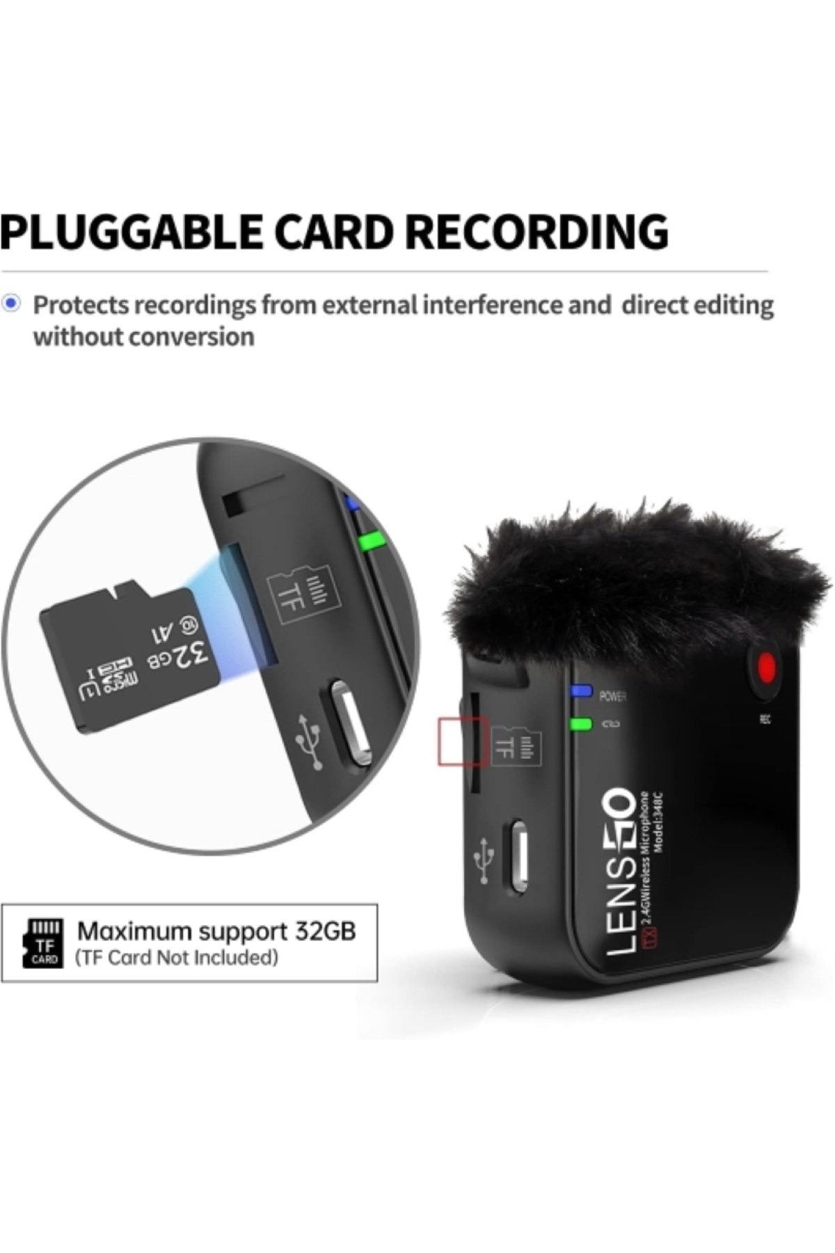 Lensgo 348C Siyah 1V2 Kablosuz İkili Mikrofon Seti