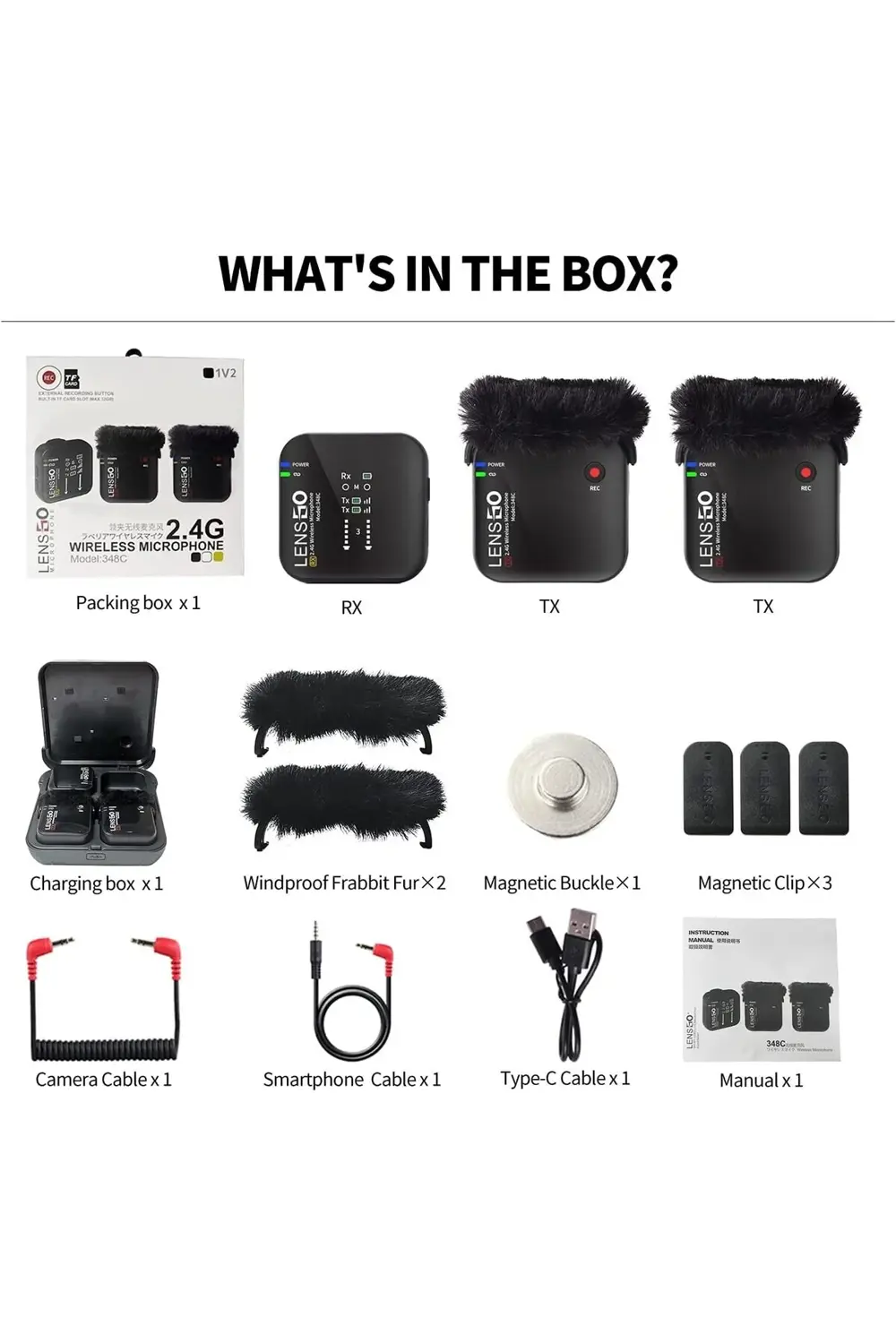 348C Siyah 1V2 Kablosuz İkili Mikrofon Seti