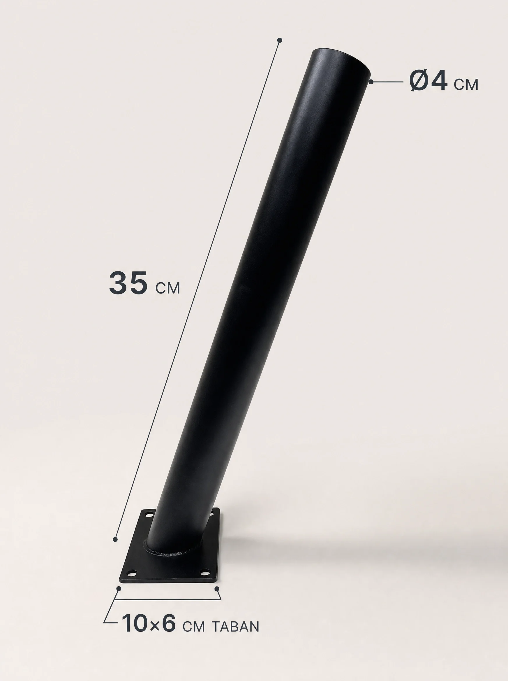 35 cm Siyah Metal Dış Mekan Sokak Armatürü Montaj Konsolu 4 cm Boru 10x6 cm Tabanlı