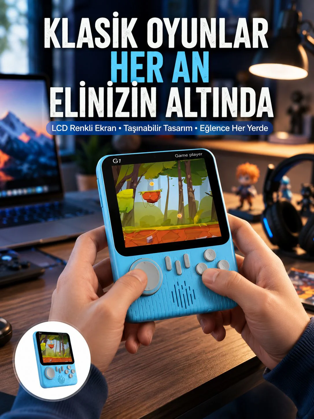 3.5 İnç Mini Atari Taşınabilir Oyun Konsolu 666 Adet Retro Oyun