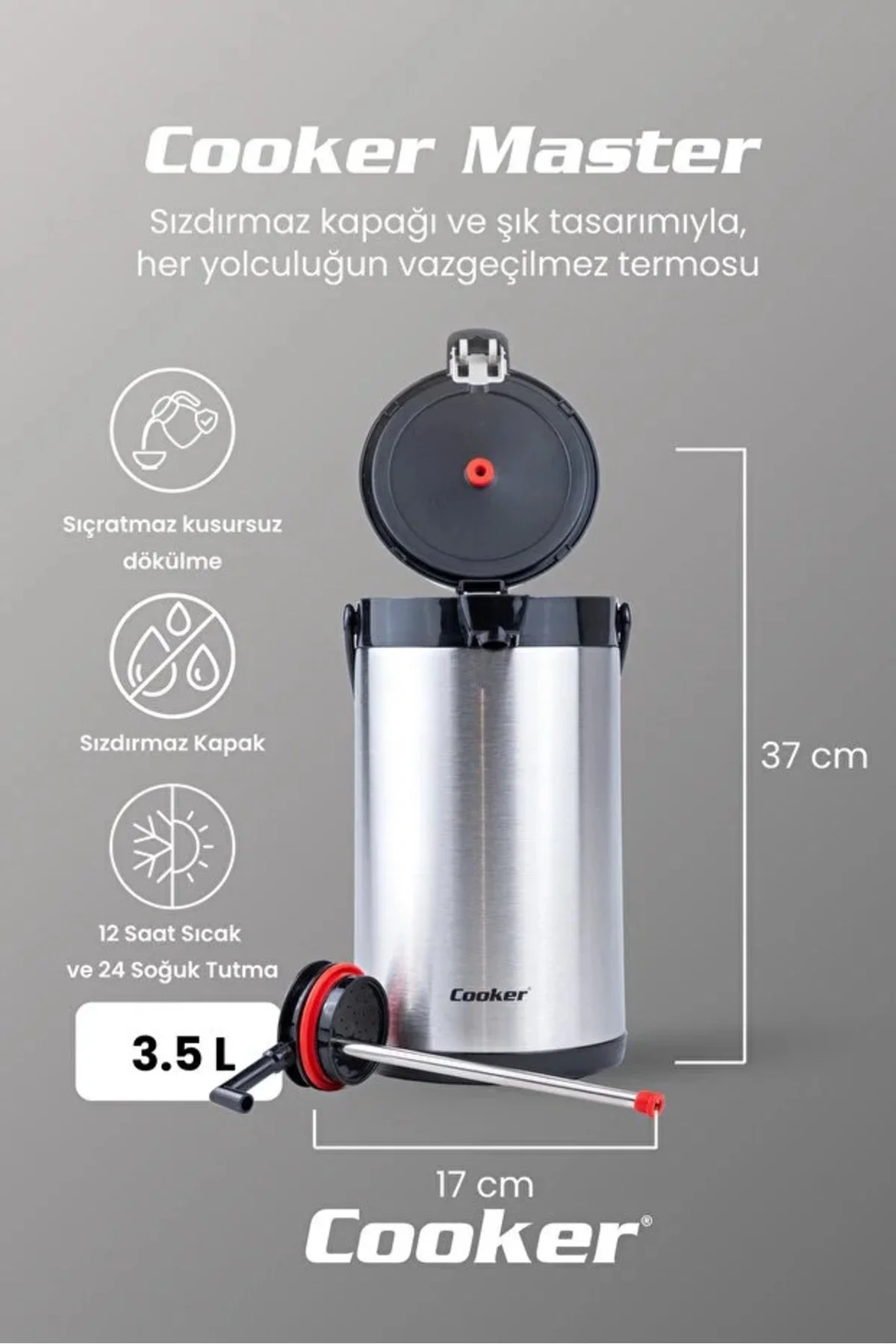 3,5 Litre Paslanmaz Çelik Termos Siyah - Görsel 2
