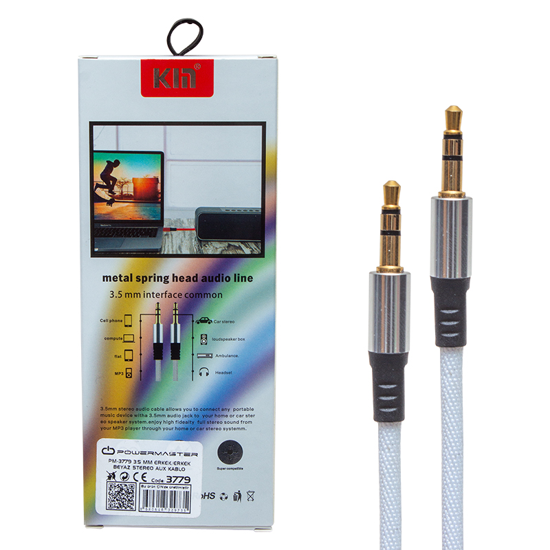 3.5 MM 1.2 METRE ERKEK/ERKEK BEYAZ STEREO AUX KABLO (4741)