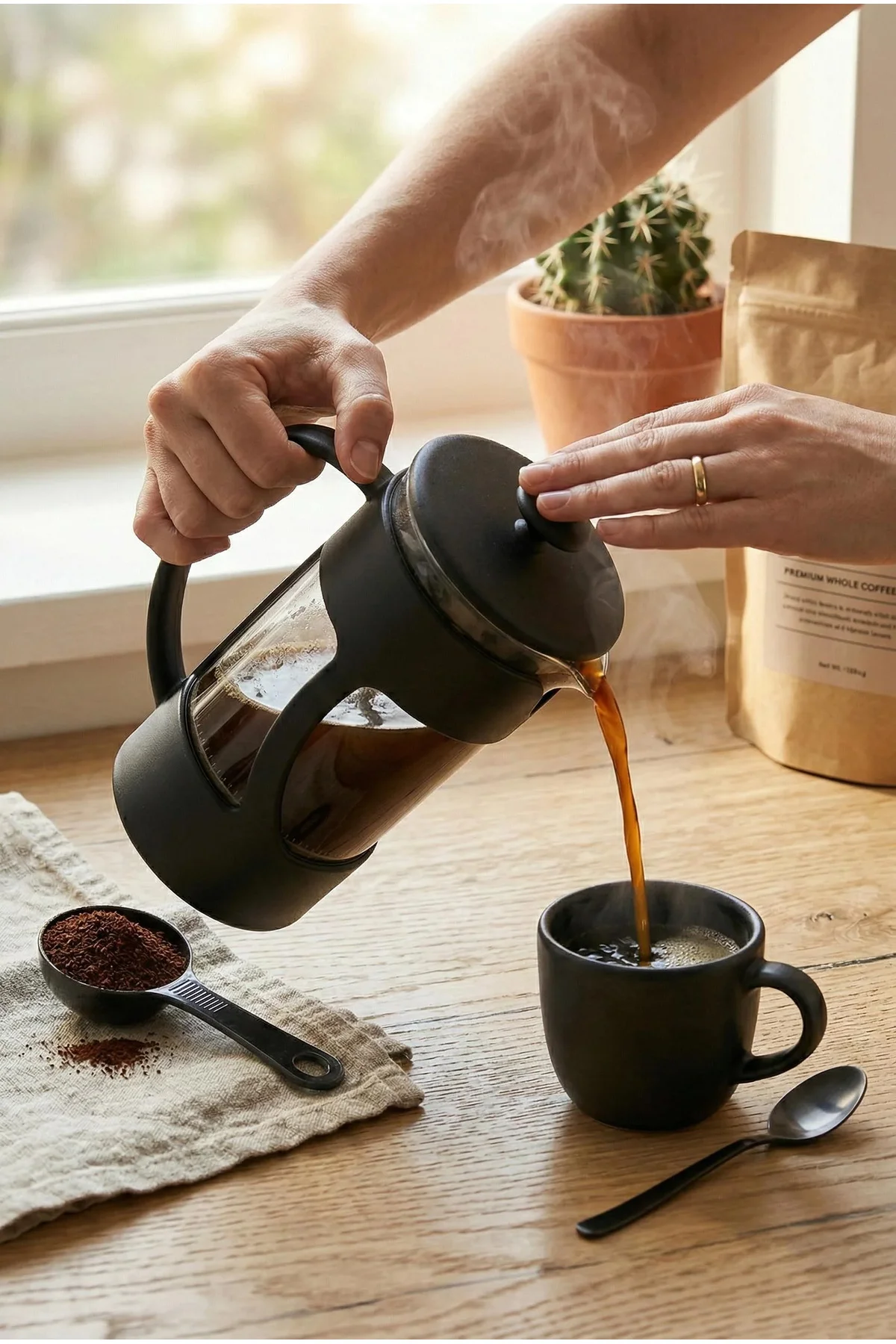 350 ml Borosilikat Cam French Press & Siyah Modern Kahve Ve Bitki Çayı Demleme Gereci 350 ml Borosilikat Cam French Press & Siyah Modern Kahve Ve Bitki Çayı Demleme Gereci