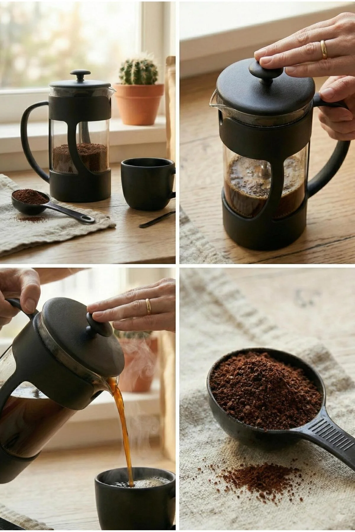 350 ml Borosilikat Cam French Press & Siyah Modern Kahve Ve Bitki Çayı Demleme Gereci - Görsel 5