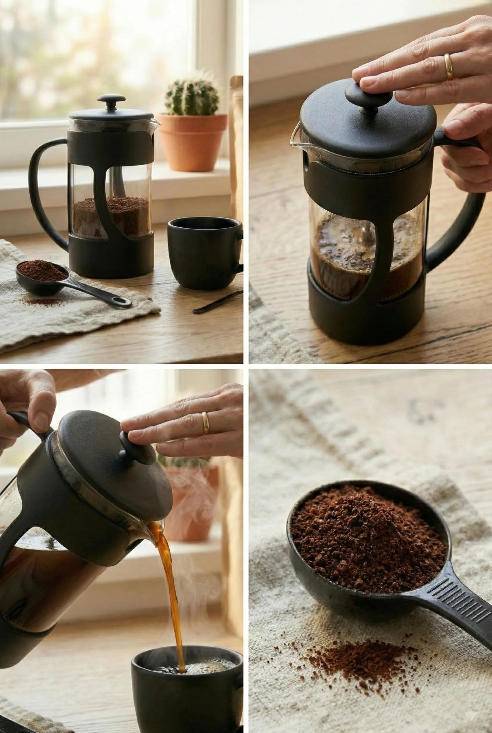 350 ml Borosilikat Cam French Press &amp; Siyah Modern Kahve Ve Bitki Çayı Demleme Gereci