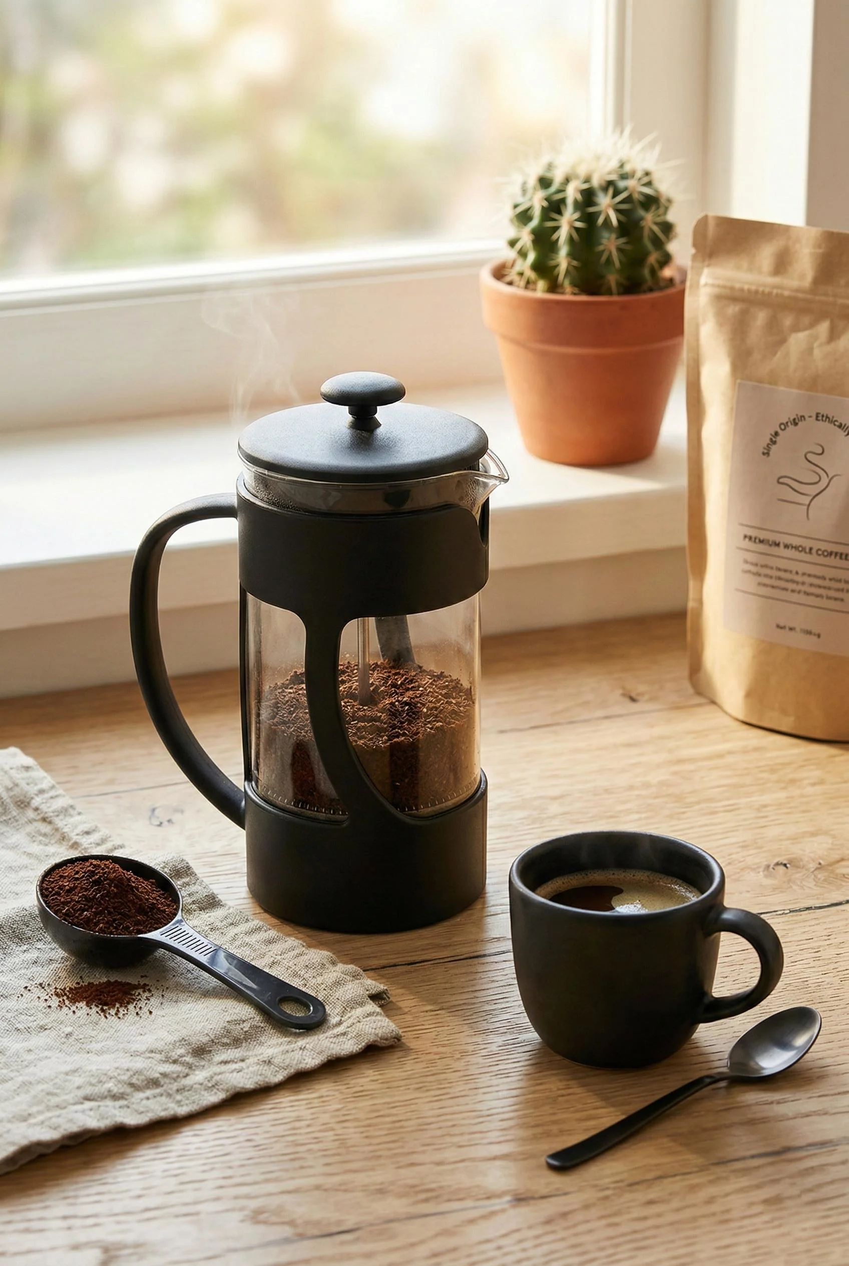 350 ml Borosilikat Cam French Press &amp; Siyah Modern Kahve Ve Bitki Çayı Demleme Gereci