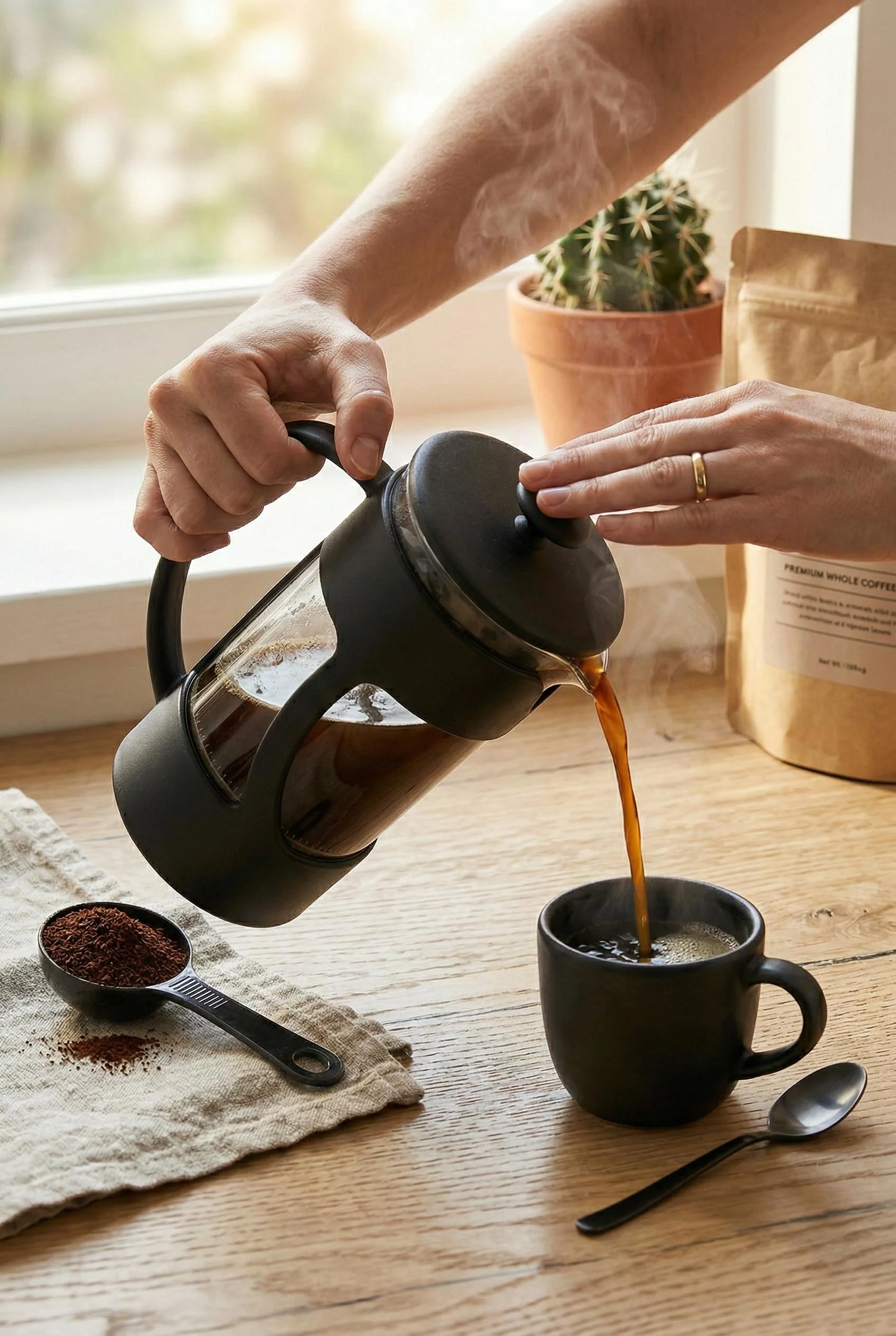 350 ml Borosilikat Cam French Press &amp; Siyah Modern Kahve Ve Bitki Çayı Demleme Gereci