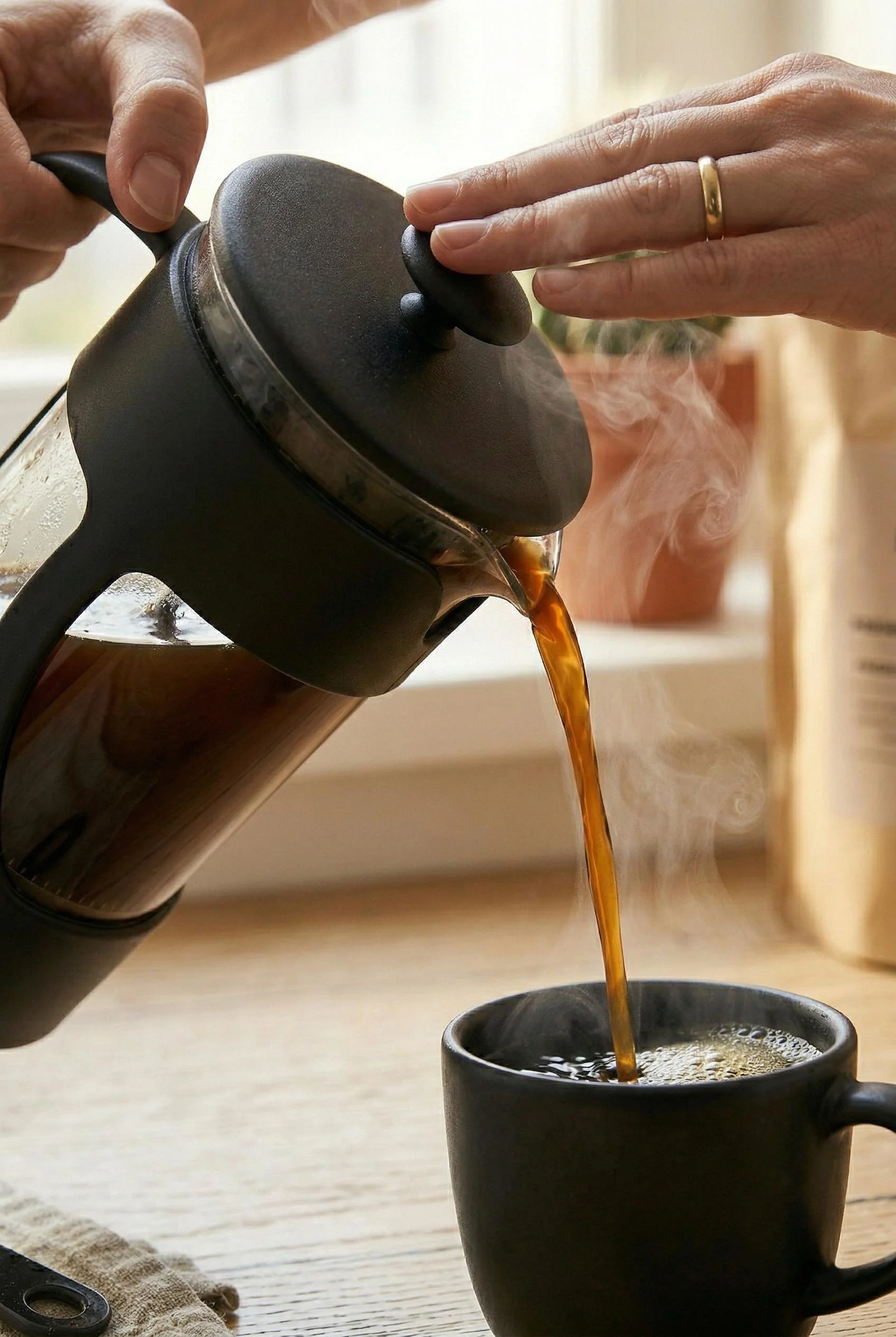 350 ml Borosilikat Cam French Press &amp; Siyah Modern Kahve Ve Bitki Çayı Demleme Gereci