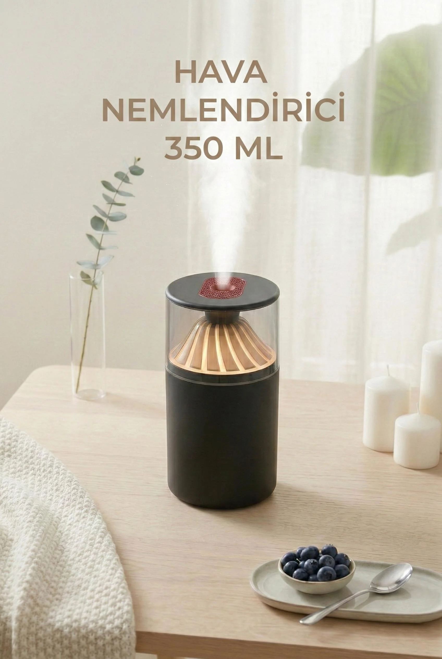 350 ml LED Işıklı Hava Nemlendirici & Oda Kokusu Difüzörü – Ultra Sessiz Nemlendirme