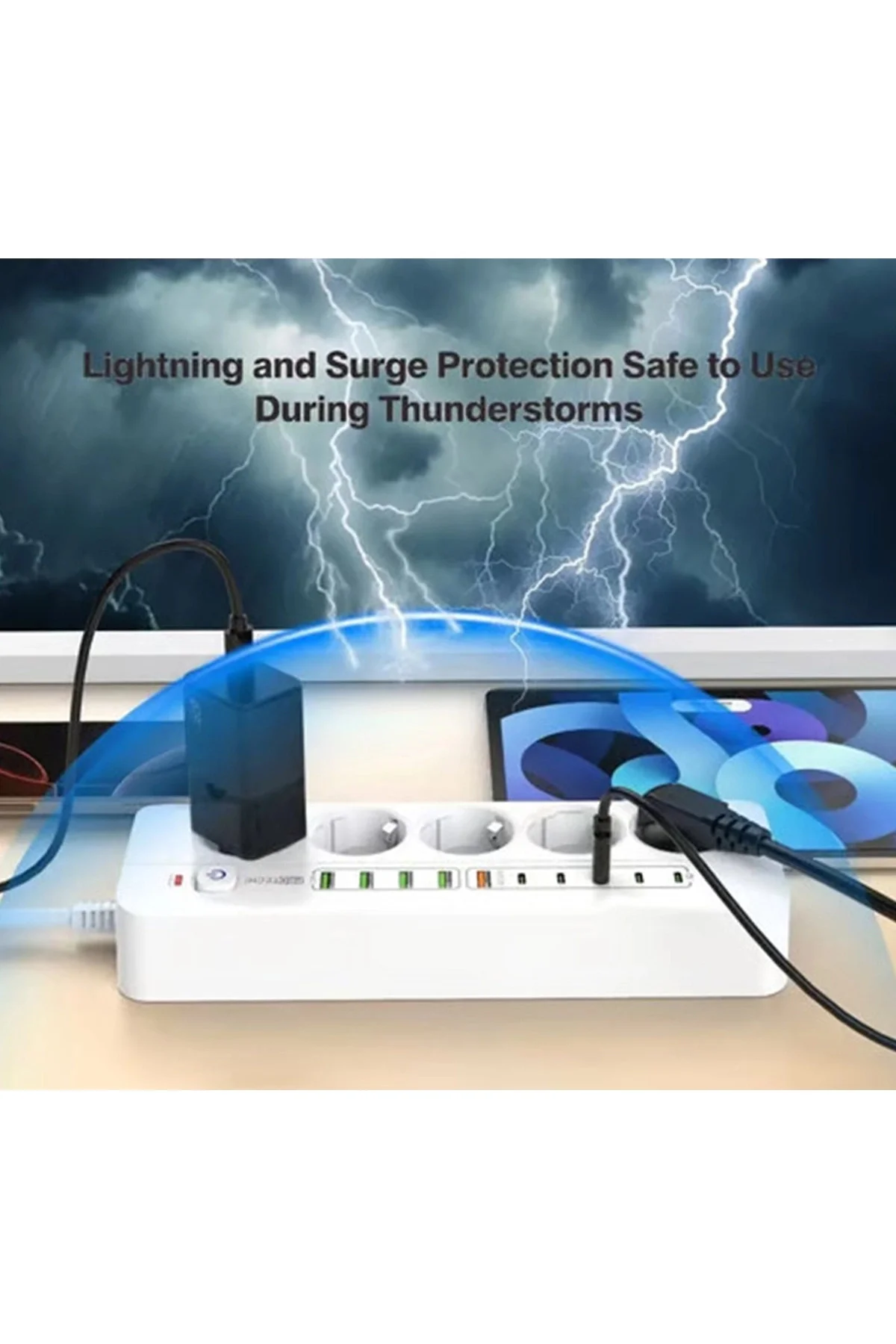 3500W Akım Korumalı 5’Li Grup Priz: 5X Usb + 5X Type-C Çıkışlı (2 Metre) 3500W Akım Korumalı 5’Li Grup Priz: 5X Usb + 5X Type-C Çıkışlı (2 Metre) - Görsel 4