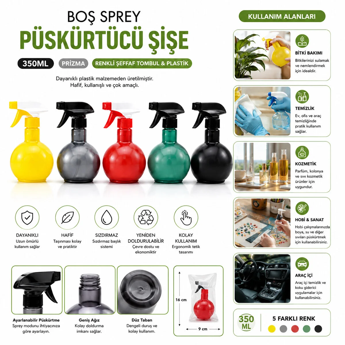 350ML Prizma Renkli Şeffaf Tombul - Plastik Boş Sprey Püskürtücü Şişe 350ML Prizma Renkli Şeffaf Tombul - Plastik Boş Sprey Püskürtücü Şişe