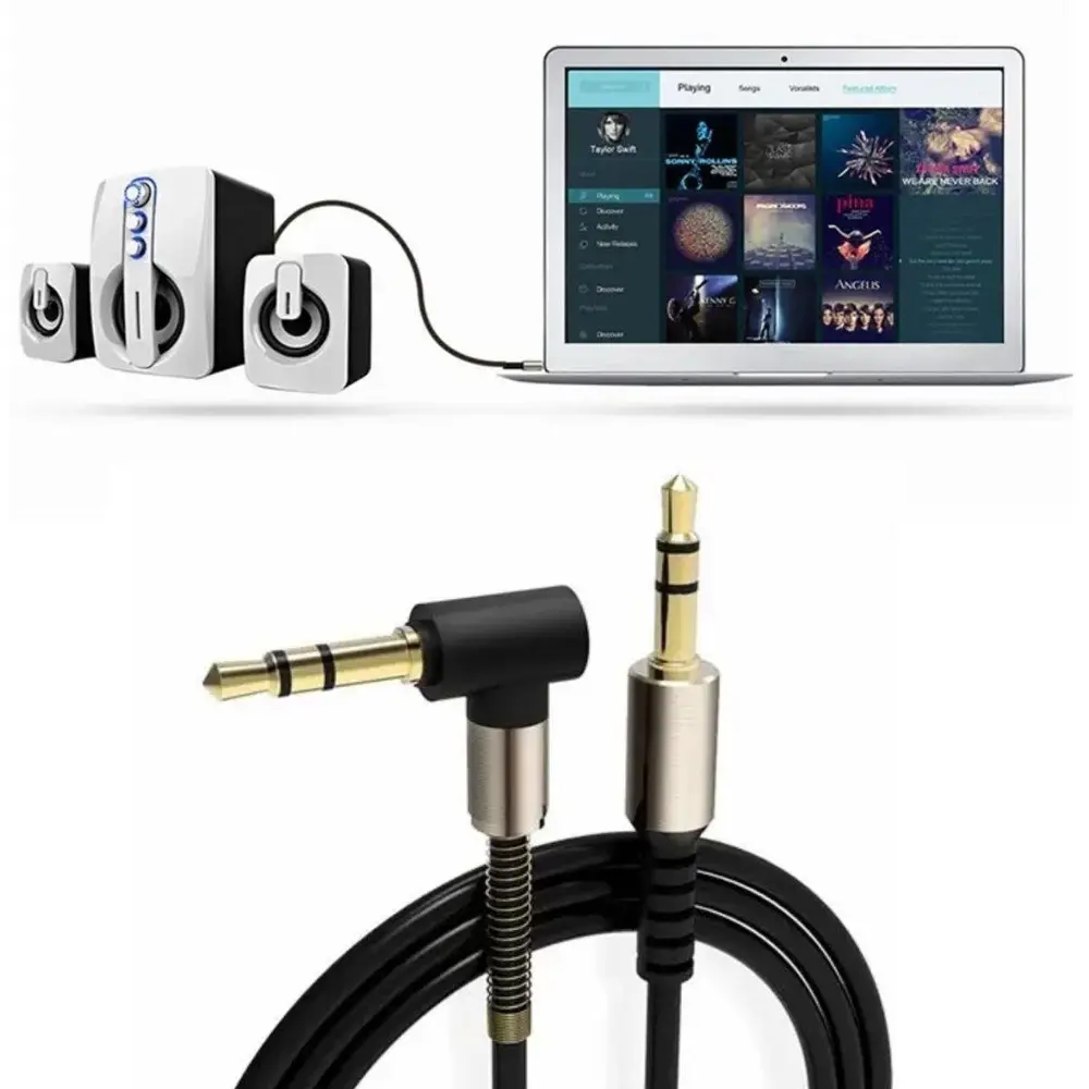 3.5mm AUX Kablosu Jak Erkek Erkek L Tipi 1 Metre Ses Aktarım Kabl
