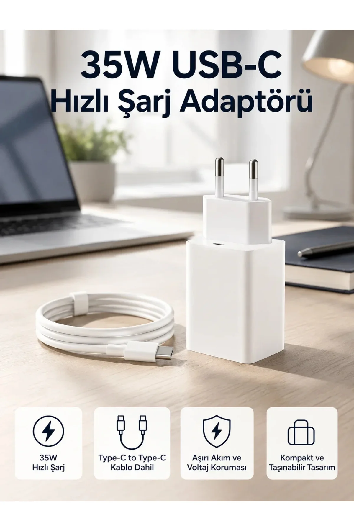35W USB-C Hızlı Şarj Adaptörü Type-C to C Kablo Seti 35W USB-C Hızlı Şarj Adaptörü Type-C to C Kablo Seti