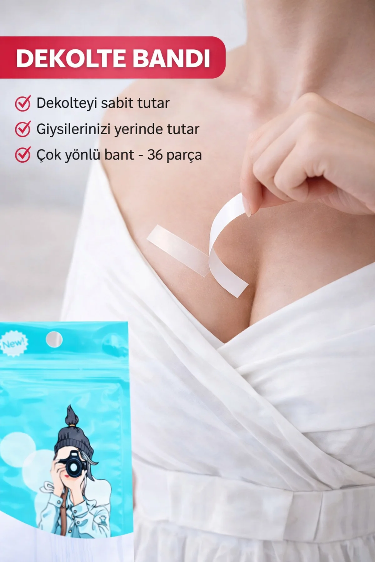 36 Parça Şeffaf Elbise Sabitleyici Dekolte Takı Kıyafet Sabitleme