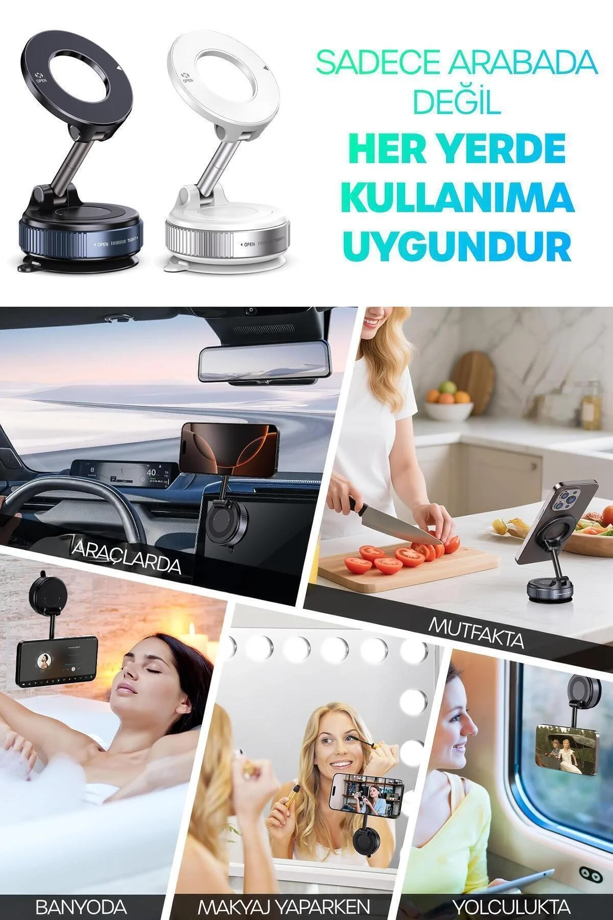 360 Araba Telefon Tutucu Ayarlanabilir Masa Üstü Vakumlu Mıknatıslı Magsafe Telefon Tutucu Siyah