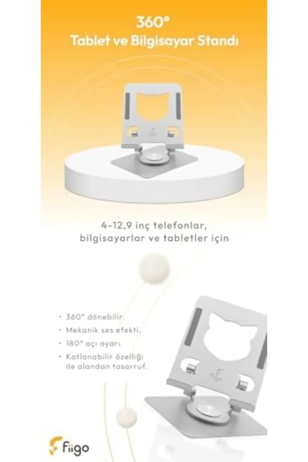 360 Derece Dönebilen Tablet ve Telefon Kedi Figürlü Metal 1185222