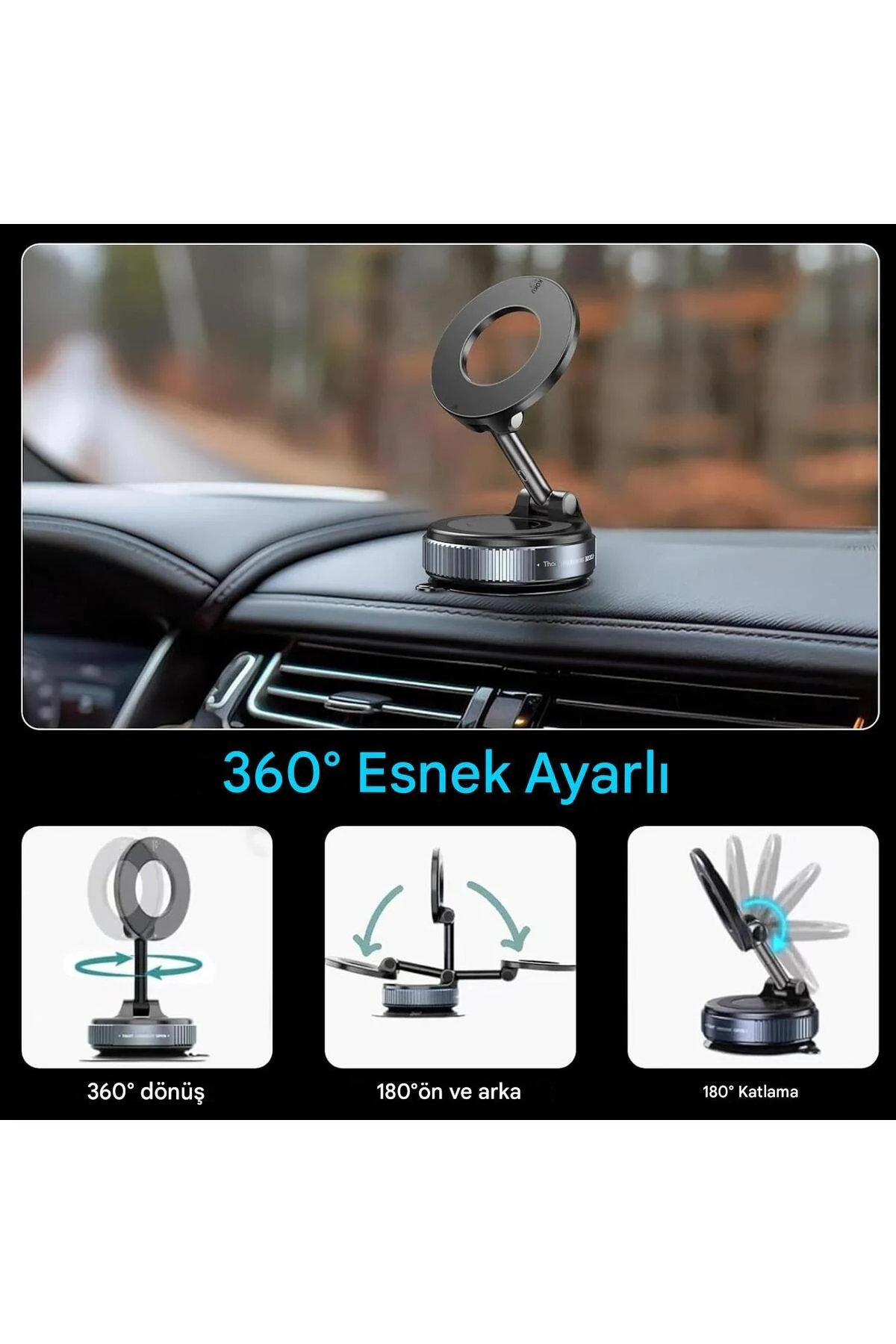 360 Derece Dönebilen Güçlü Vakumlu Magsafe Araç İçi ve Masa Üstü Halka Telefon Tutucu Fiyatı, Yorumları ve Özellikleri