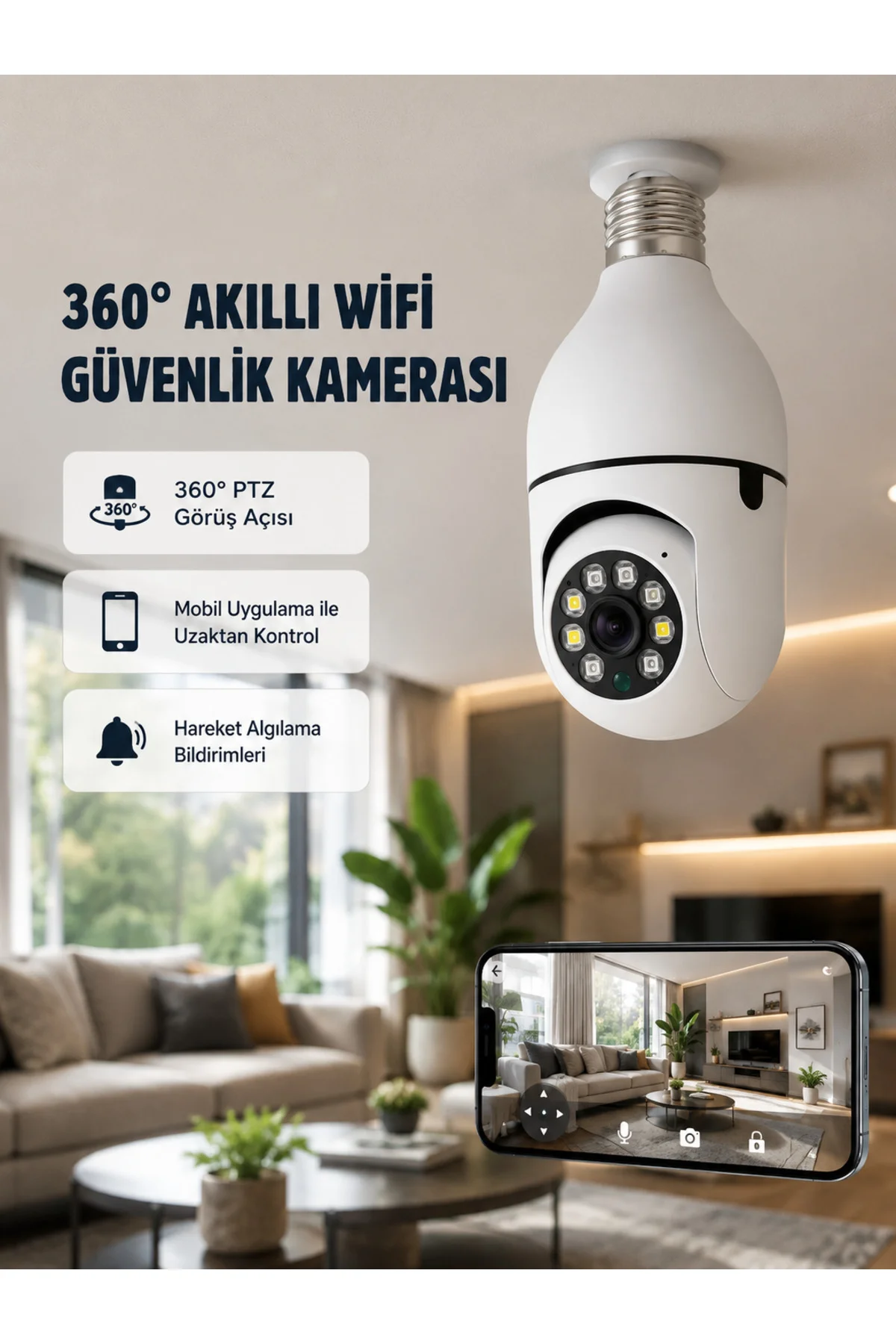 360 Derece Dönebilen Akıllı Duylu Kamera – Ptz, Uzaktan Kontrol, Hareket Algılama 360 Derece Dönebilen Akıllı Duylu Kamera – Ptz, Uzaktan Kontrol, Hareket Algılama