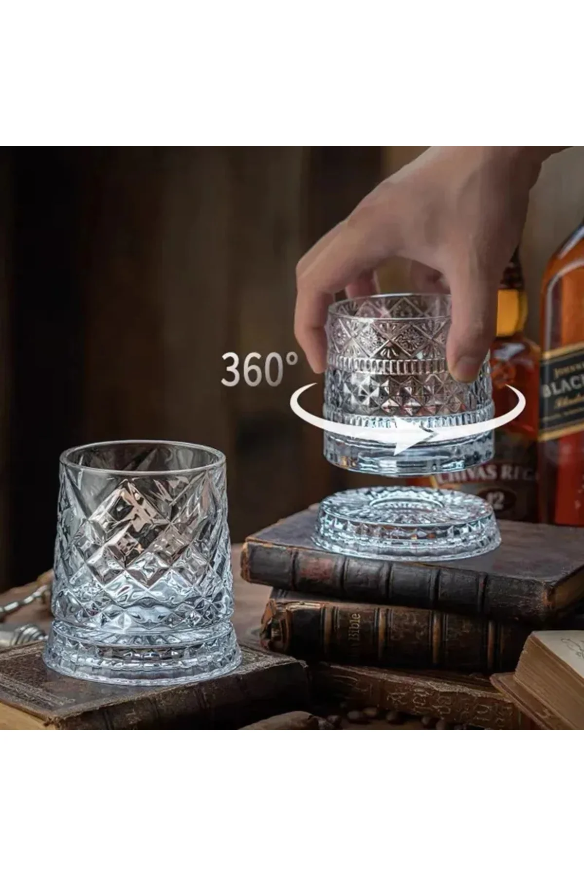 360 Derece Dönen Bardak - 280 ml - Kristal Cam 360 Derece Dönen Bardak - 280 ml - Kristal Cam - Görsel 2