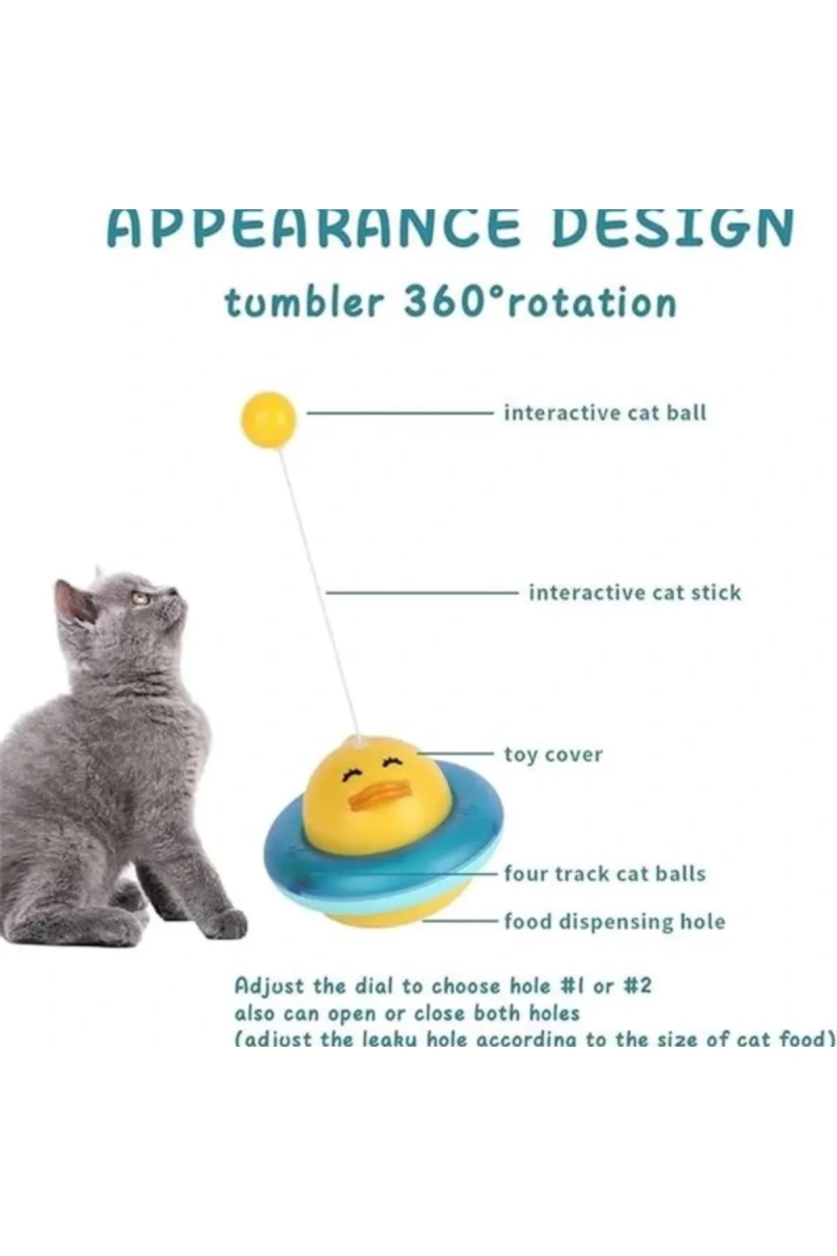 360 Derece Dönen Ördek Şekilli İnteraktif Kedi Oyuncağı Atıştırma
