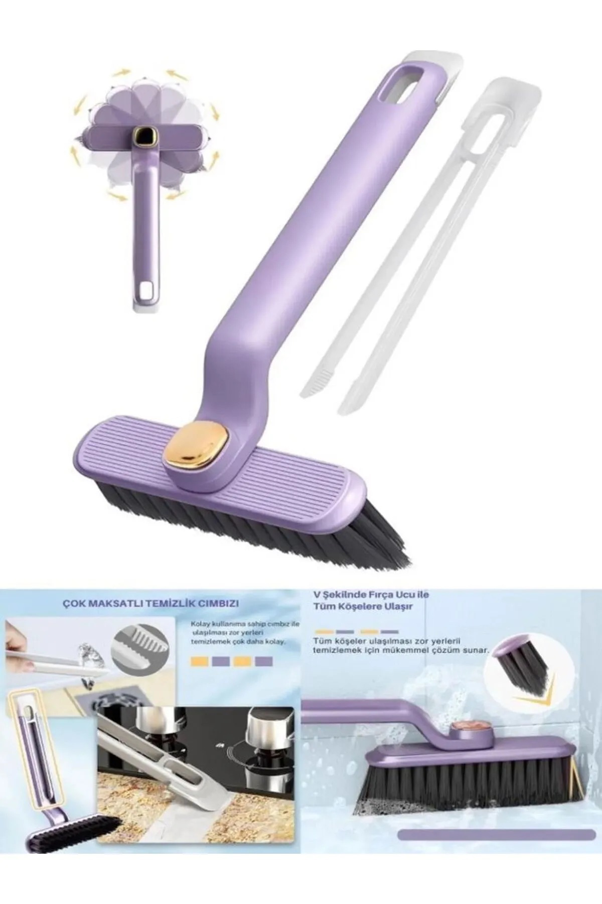 360 Derece Döner Başlıklı Temizlik Fırçası Cımbızlı Dar Alan Toz 