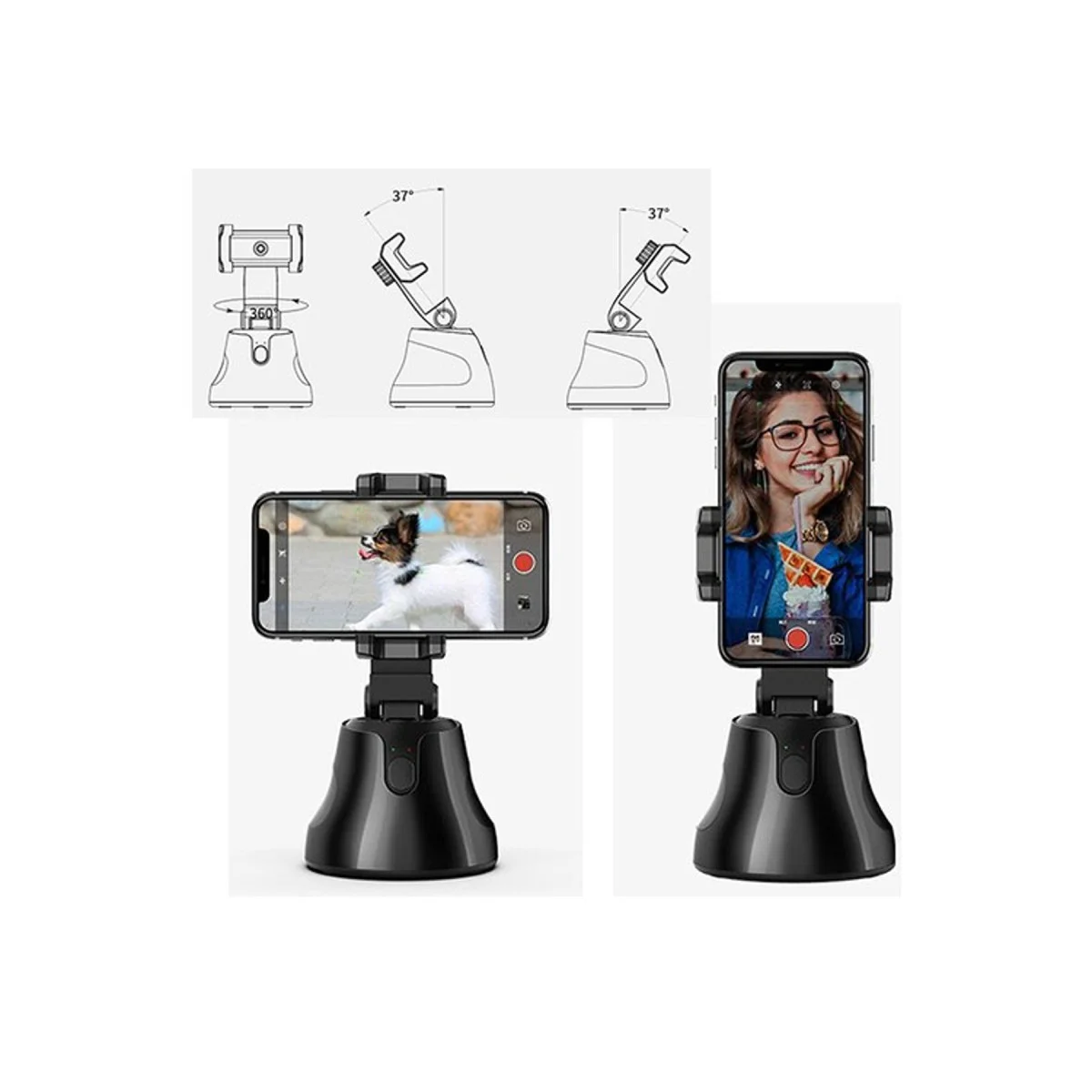 360 Derece Takip Edilebilir Selfie Gimbal - Siyah