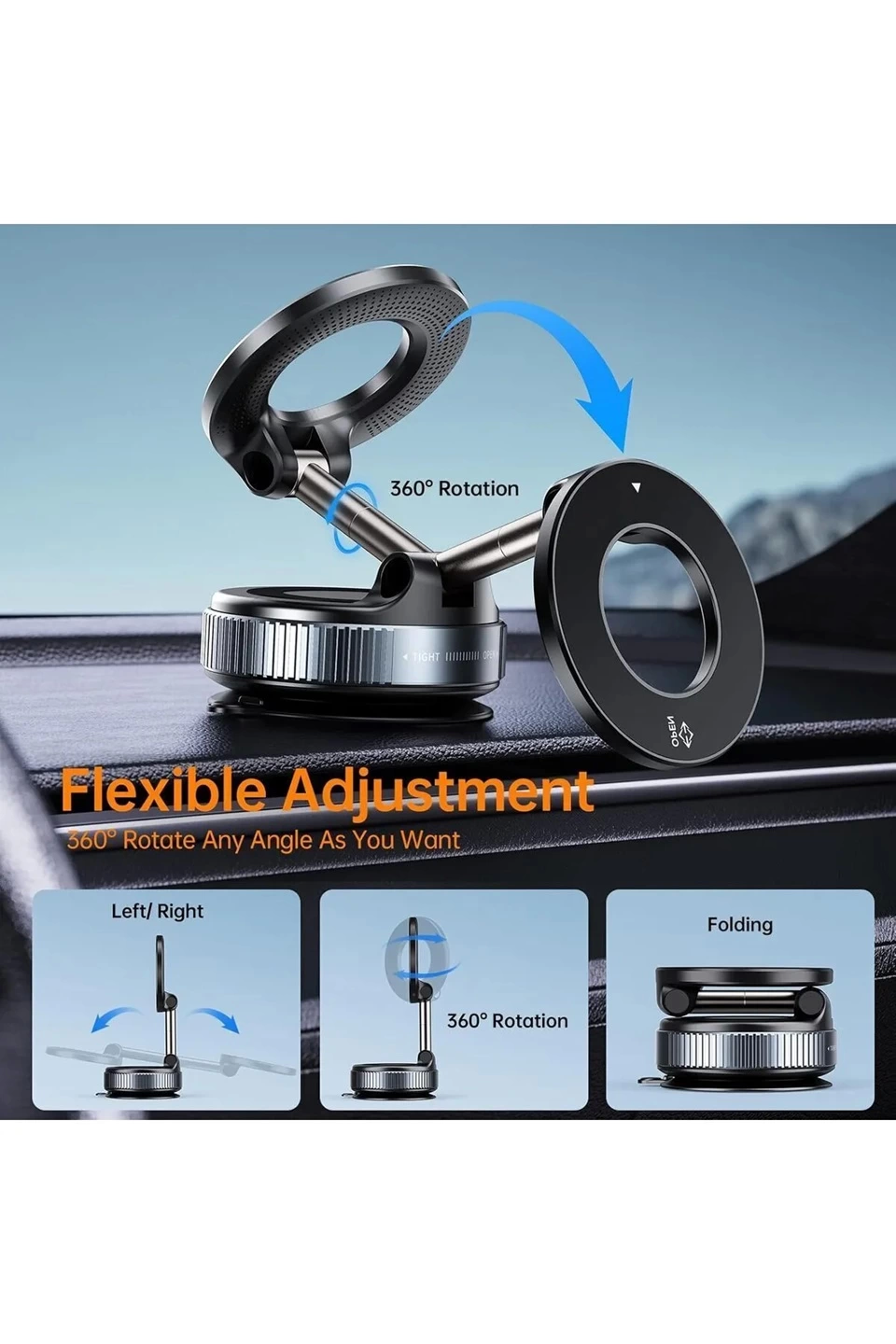 360 Dönebilen Ayarlanabilir Araç Içi Tutucu Kullanılabilen Vakuml