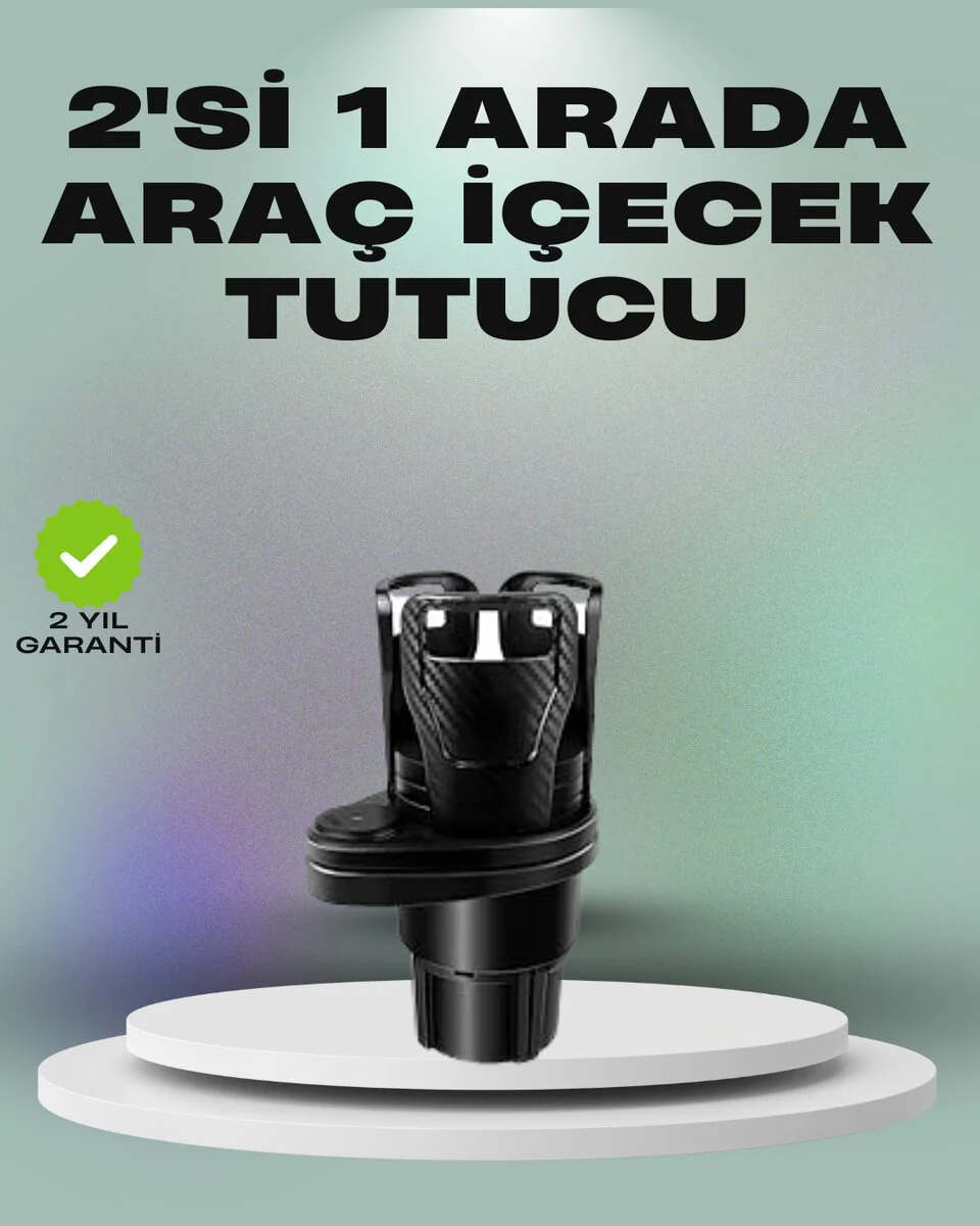 360° Dönebilen Araba Çift Bardak Tutucu - İkisi Bir Arada Ayarlanabilir ve Çelik Karbon Görünümlü