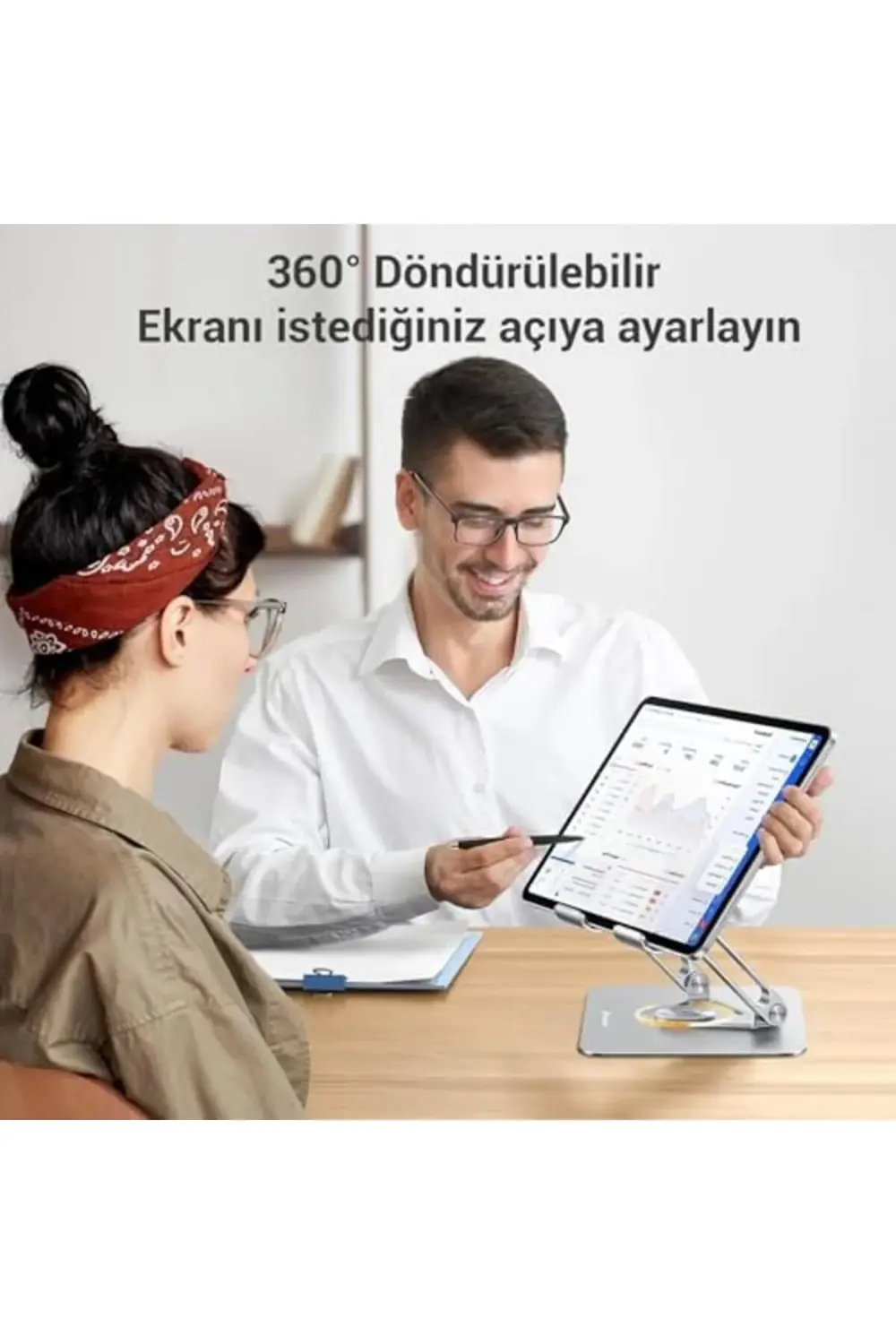 360° Dönebilen Tablet Yükseklik ve Eğim Ayarlı Metal Tablet Tutuc