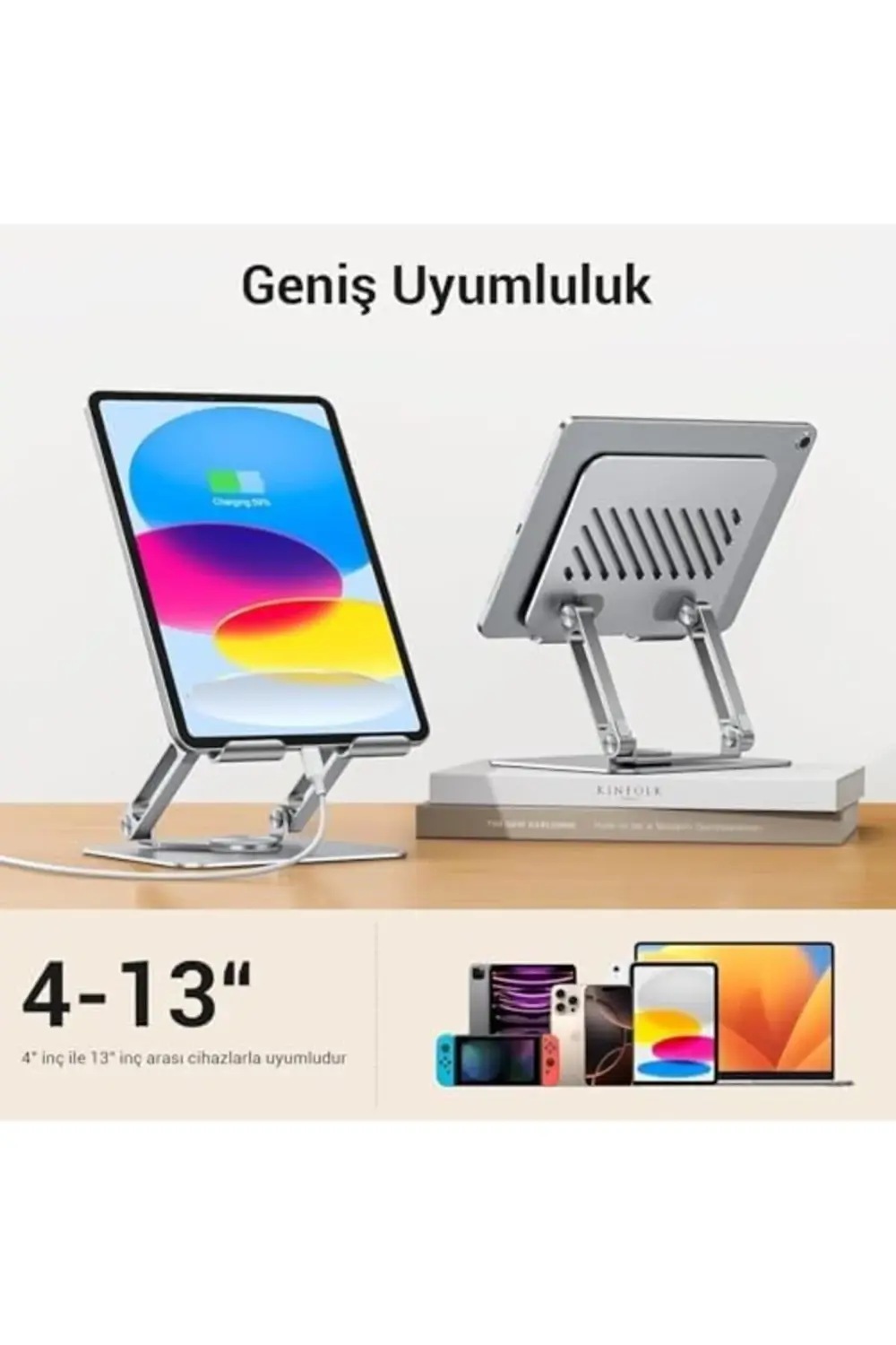 360° Dönebilen Tablet Yükseklik ve Eğim Ayarlı Metal Tablet Tutuc