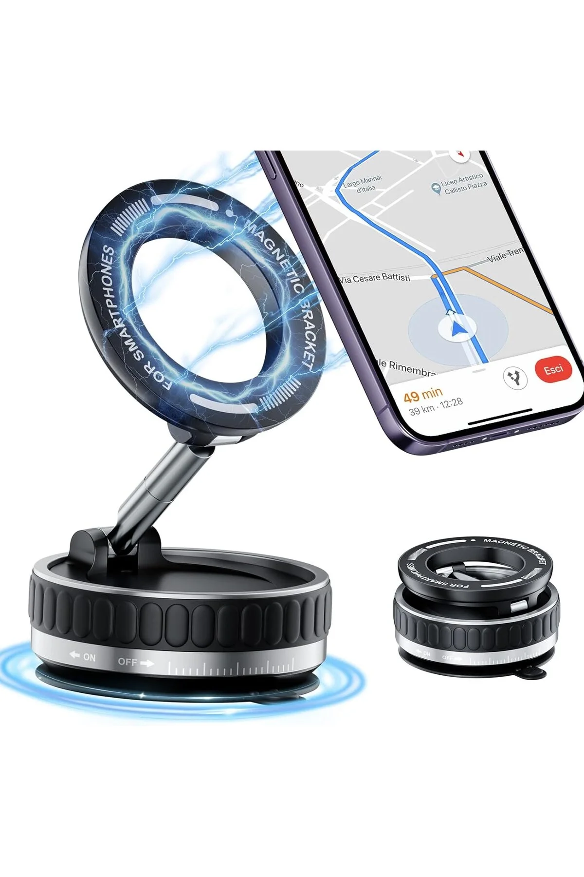 360 Dönebilen Telefon Tutucu - Ayarlanabilir Mıknatıslı Vakumlu Araç İçi Telefon Tutucu