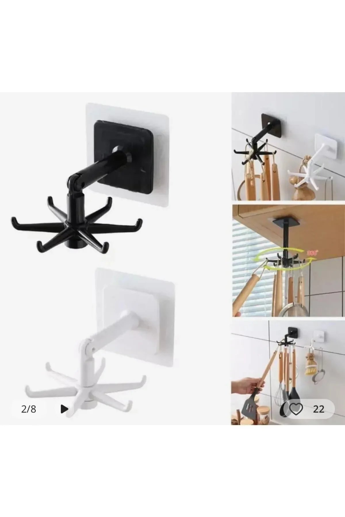360° Dönen Çok Amaçlı Yapışkanlı Beyaz Banyo & Mutfak Askısı – Or