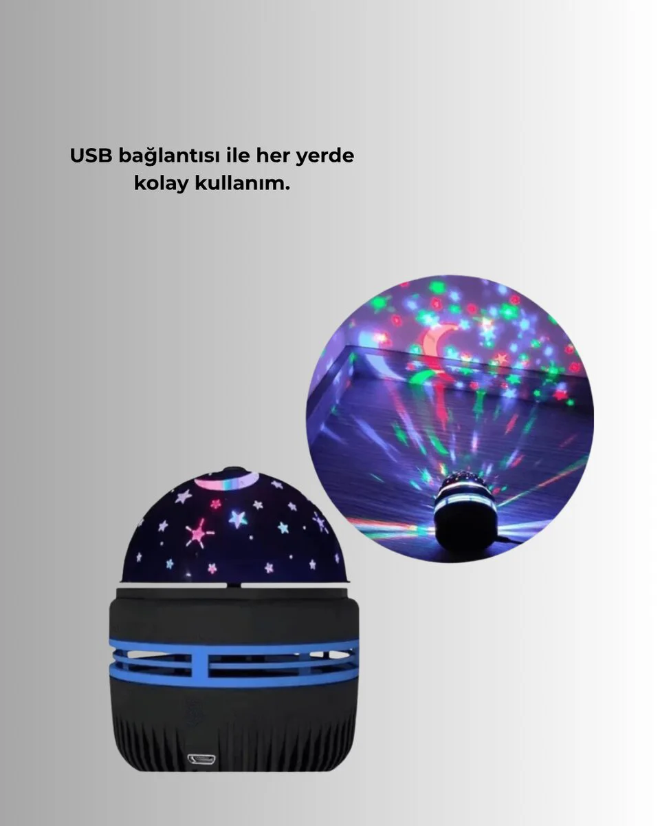 360° Dönen Galaxy Projektörlü Gece Lambası – Yıldızlı Gökyüzü Efekti