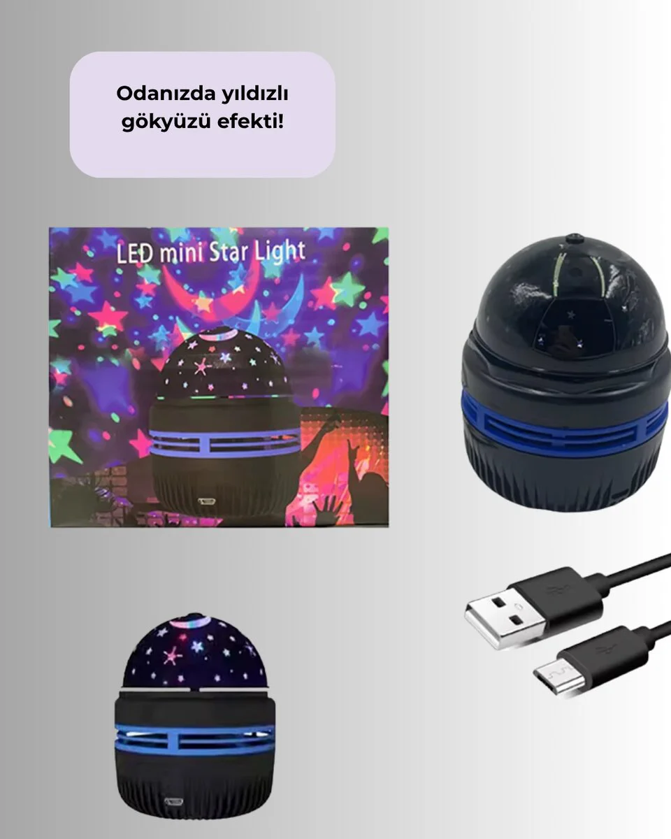 360° Dönen Galaxy Projektörlü Gece Lambası – Yıldızlı Gökyüzü Efekti
