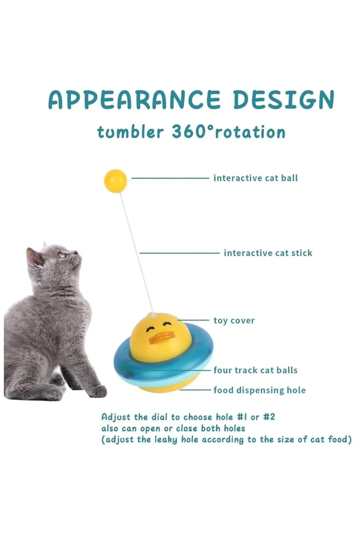 360° Dönen Ördek Şekilli İnteraktif Kedi Oyuncağı – Atıştırmalık 
