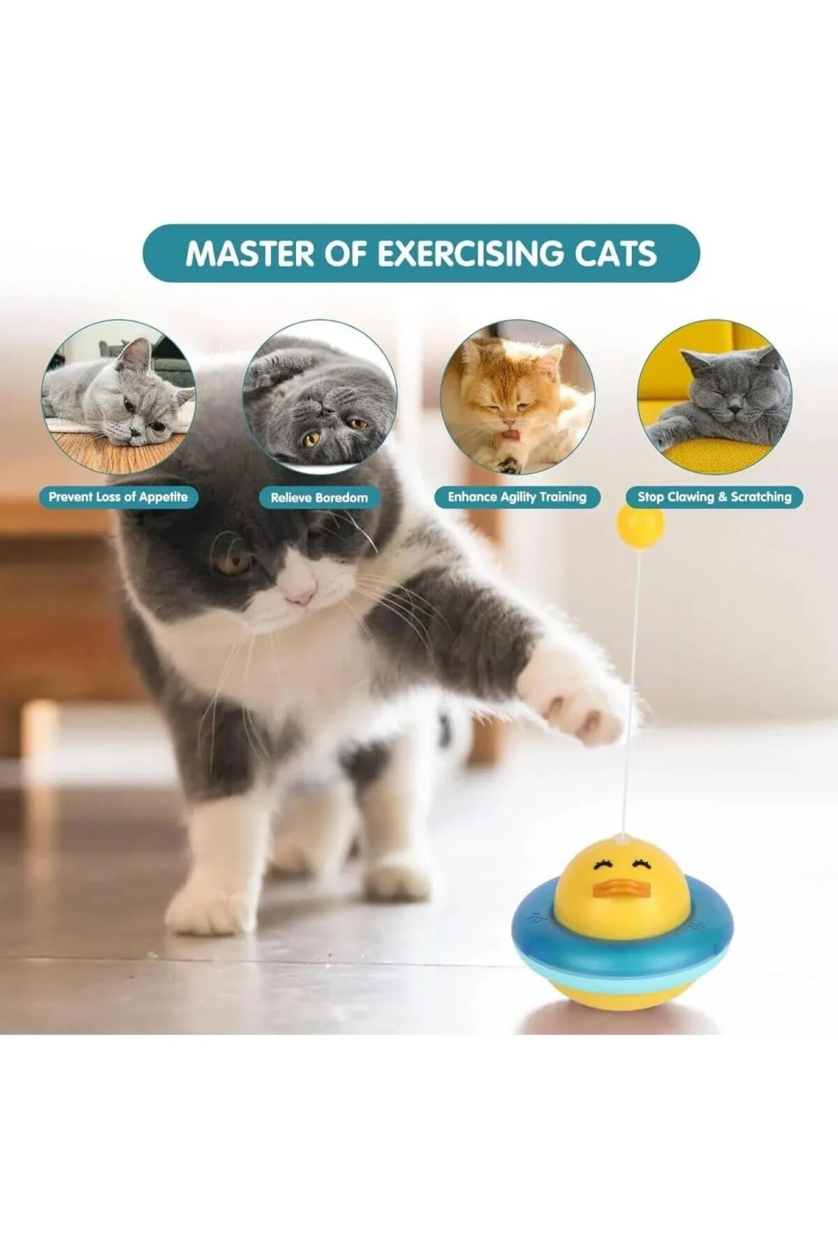 360° Dönen Ördek Şekilli İnteraktif Kedi Oyuncağı – Atıştırmalık 